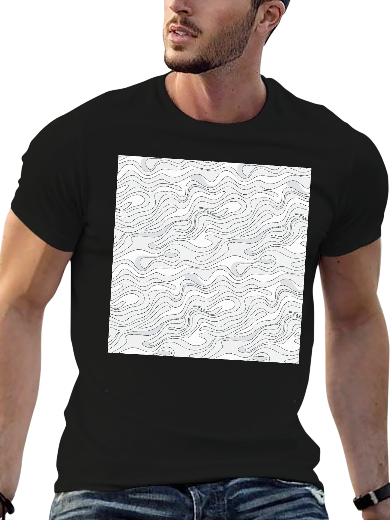 Modern Swirl Pattern Graphic Tee - Black