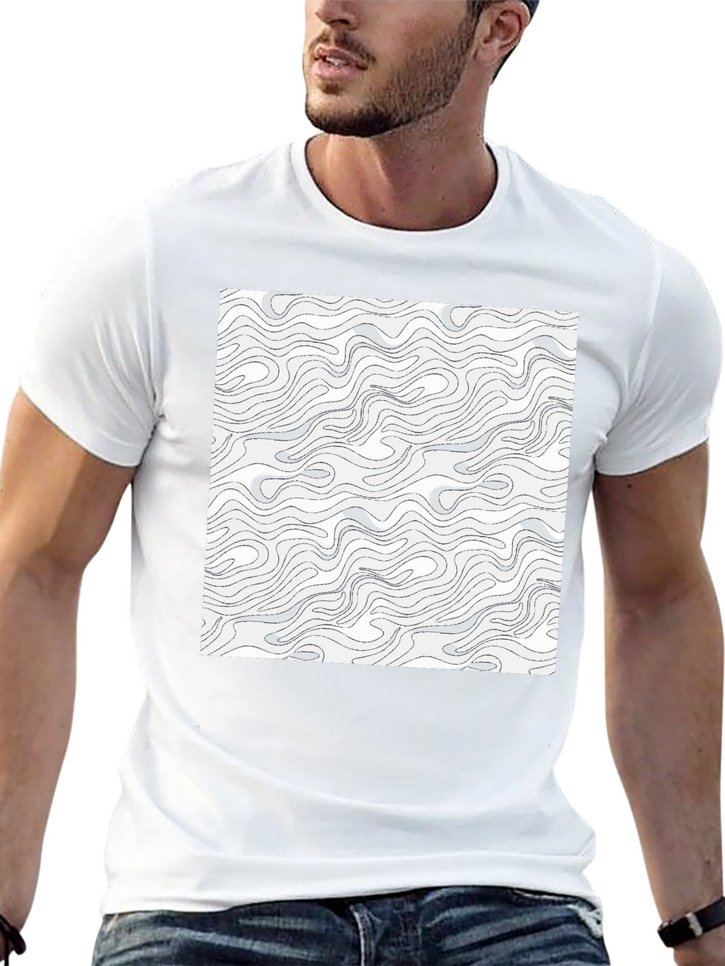 Modern Swirl Pattern Graphic Tee - Black