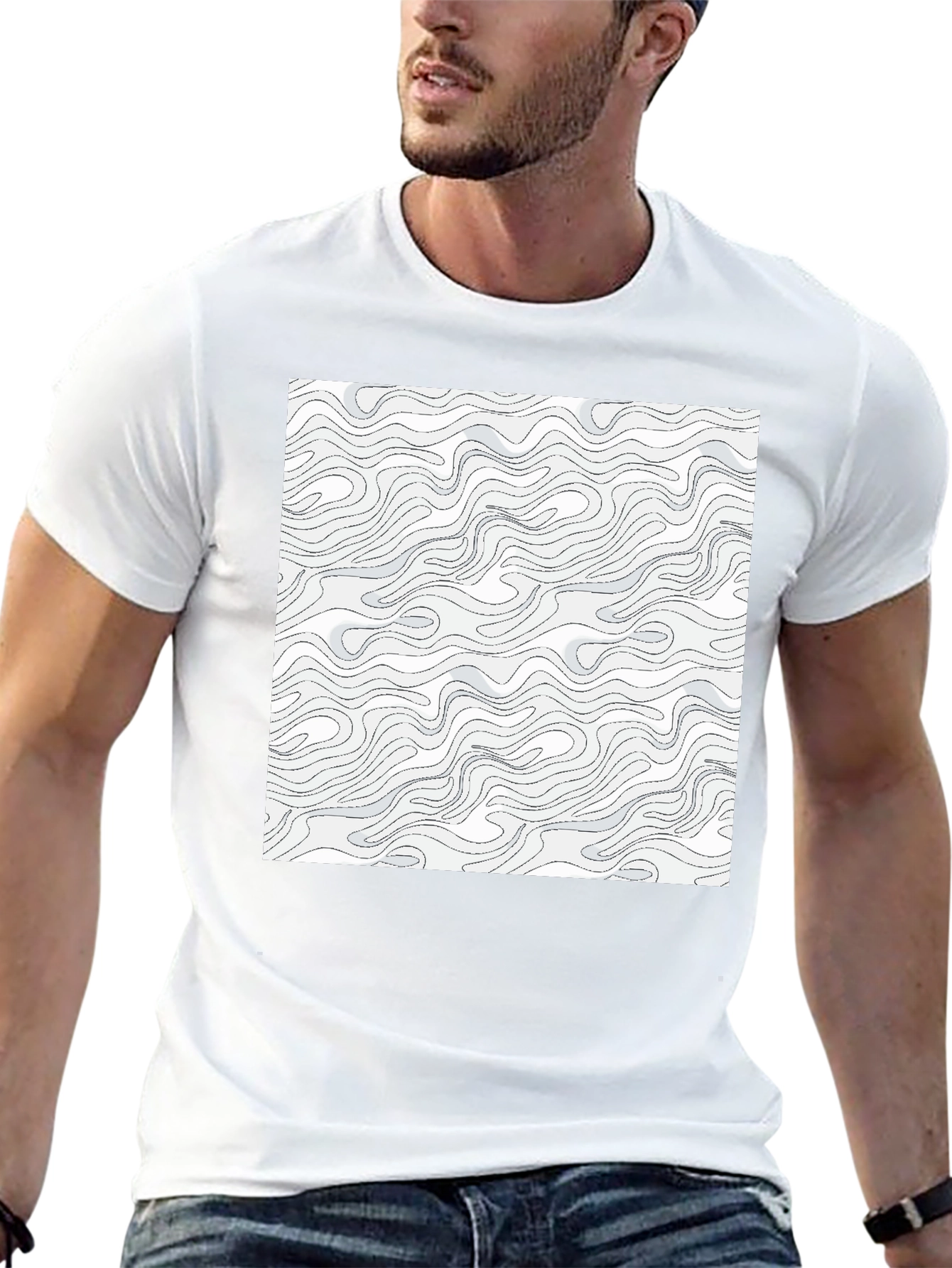 Modern Swirl Pattern Graphic Tee - Black