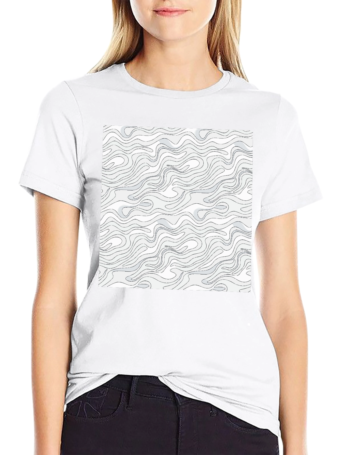 Modern Swirl Pattern Graphic Tee - Black