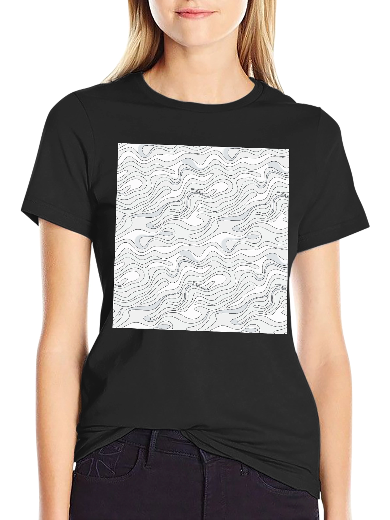 Modern Swirl Pattern Graphic Tee - Black