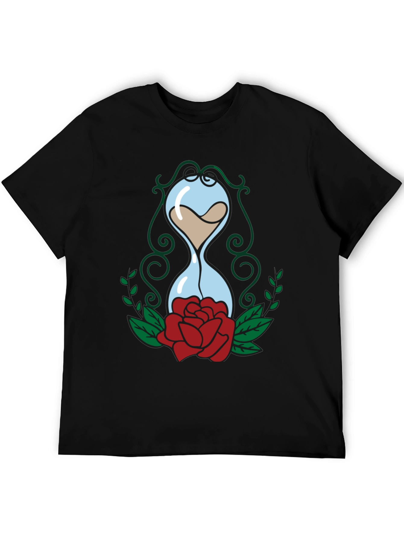 Hourglass & Rose Graphic Tee - Black Cotton