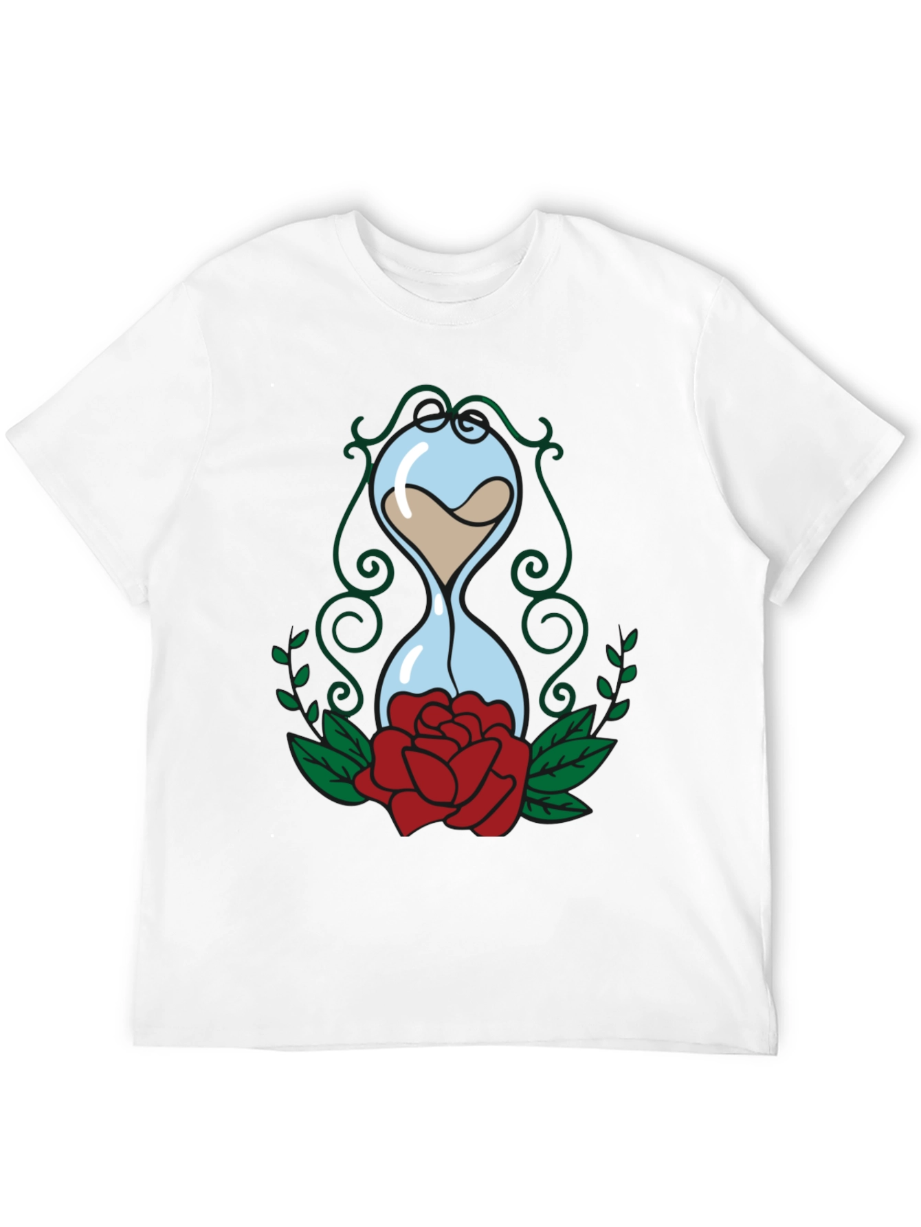 Hourglass & Rose Graphic Tee - Black Cotton