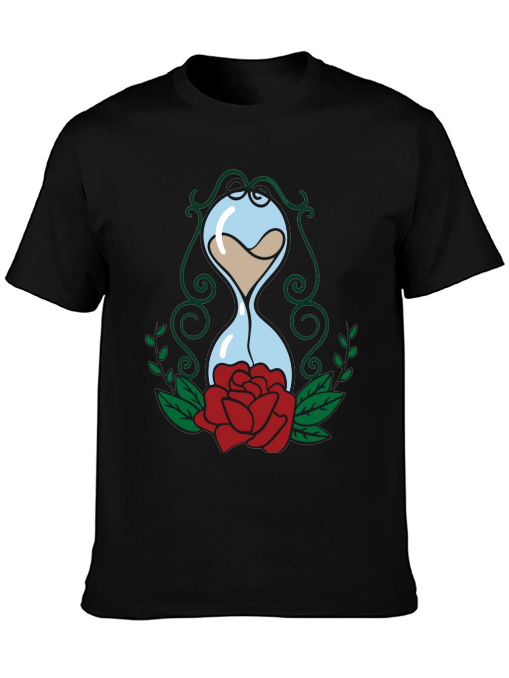 Hourglass & Rose Graphic Tee - Black Cotton