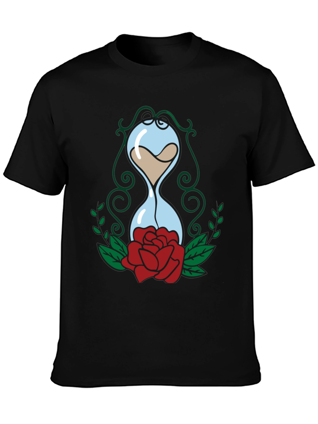 Hourglass & Rose Graphic Tee - Black Cotton