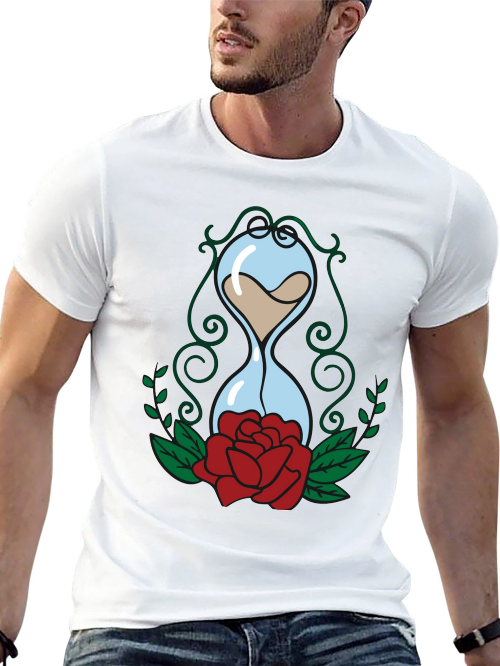 Hourglass & Rose Graphic Tee - Black Cotton
