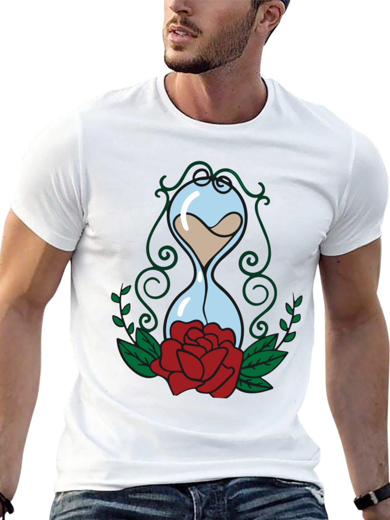 Hourglass & Rose Graphic Tee - Black Cotton