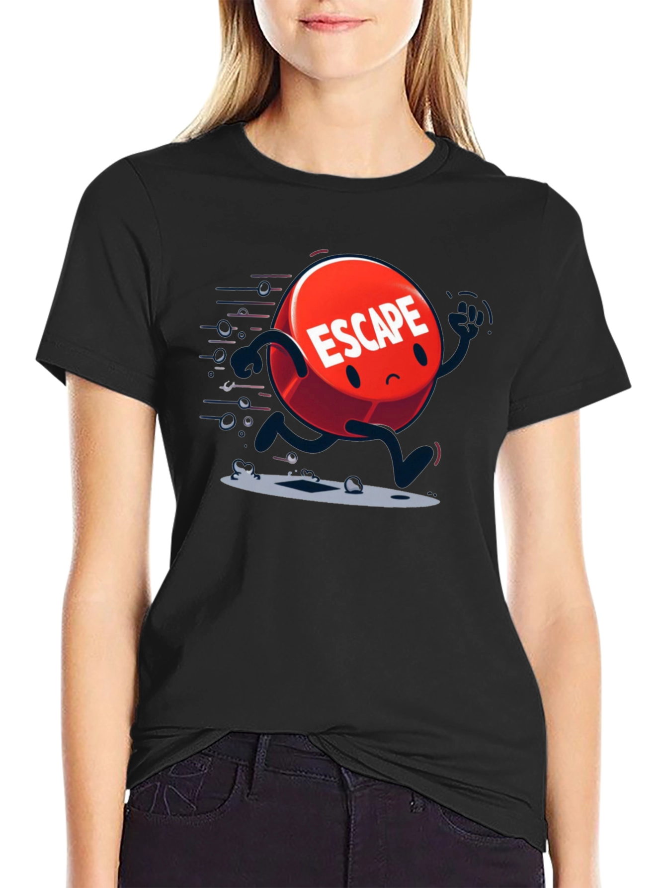 Escape Cartoon Graphic Black T-Shirt