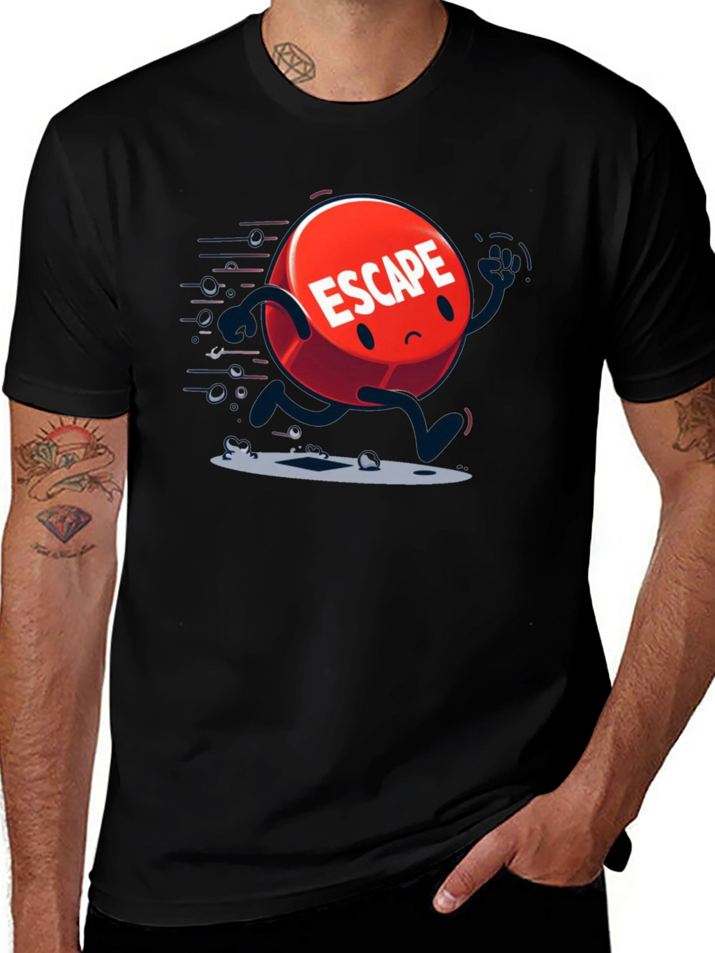 Escape Cartoon Graphic Black T-Shirt