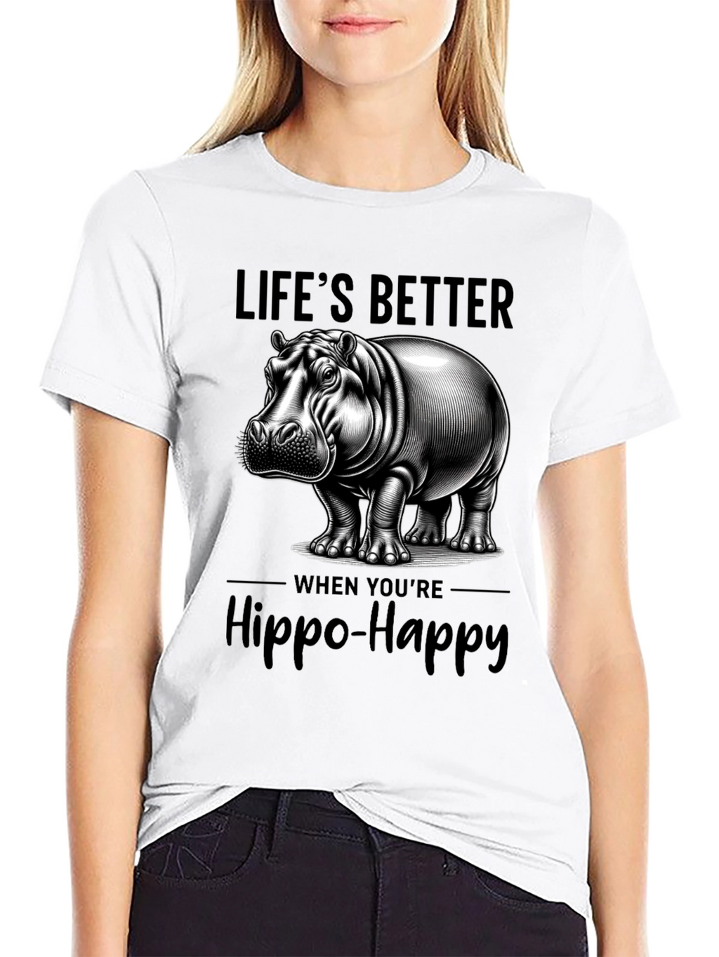 Lifes Better Hippo-Happy T-Shirt