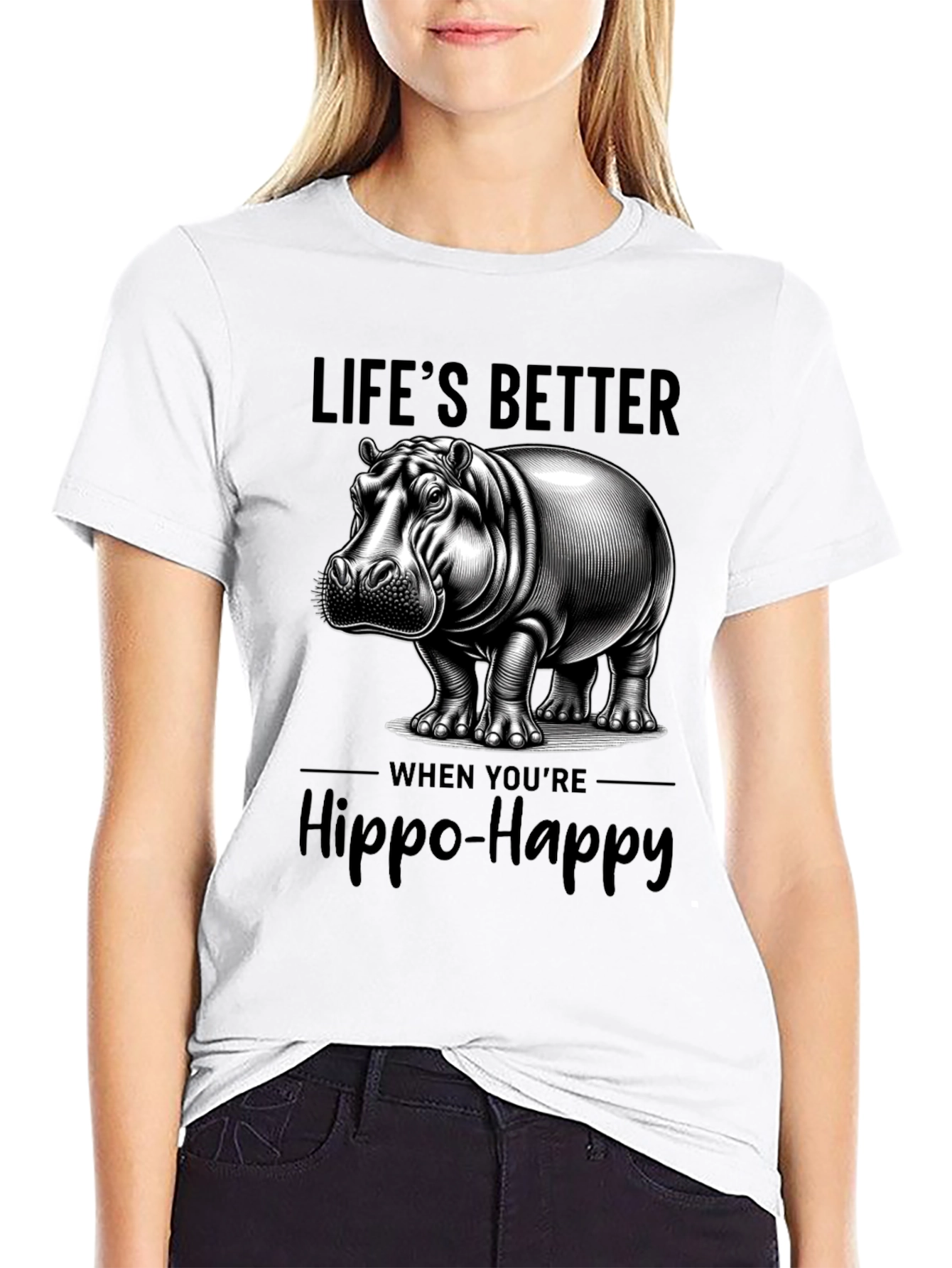 Lifes Better Hippo-Happy T-Shirt