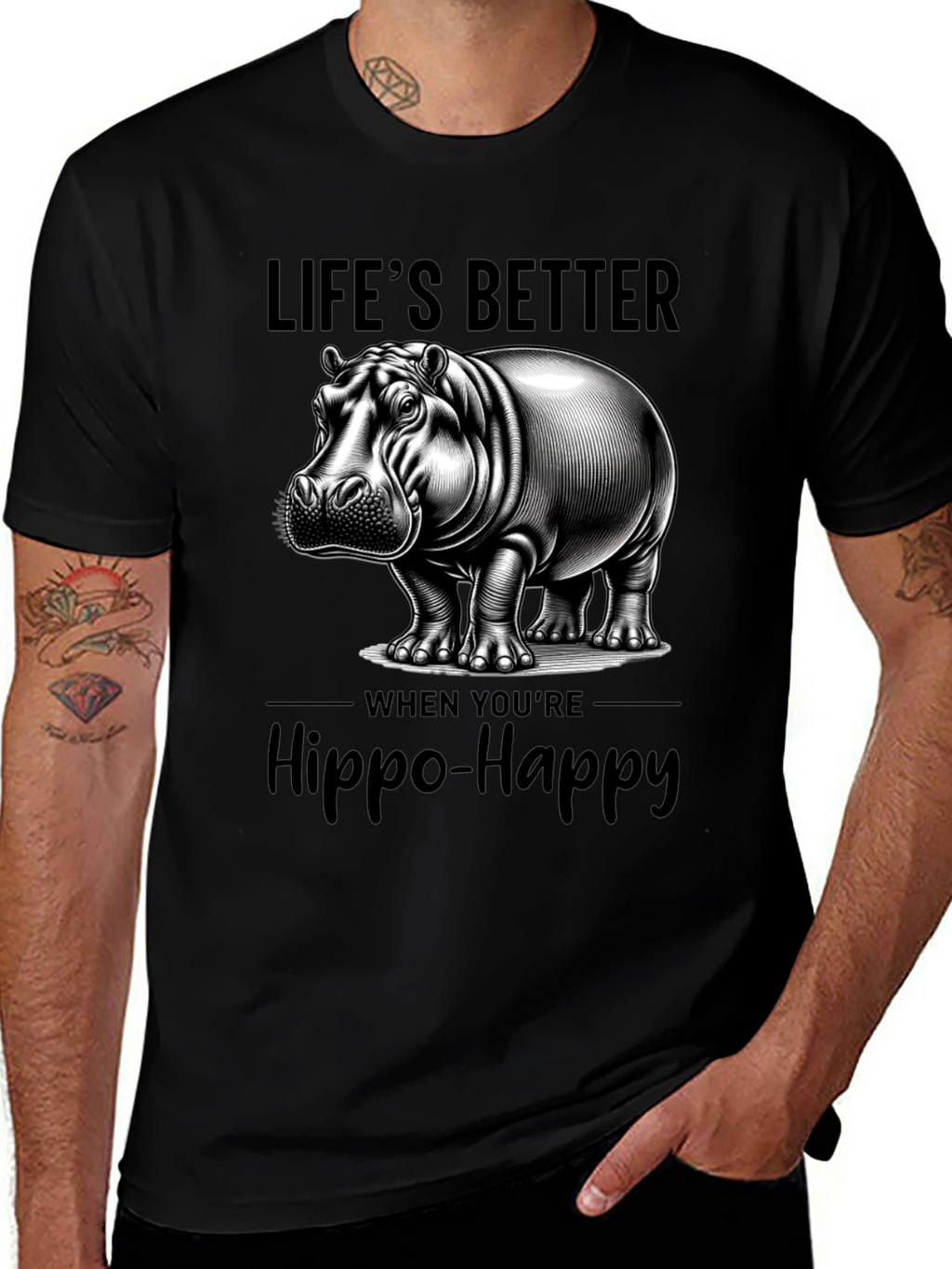 Lifes Better Hippo-Happy T-Shirt