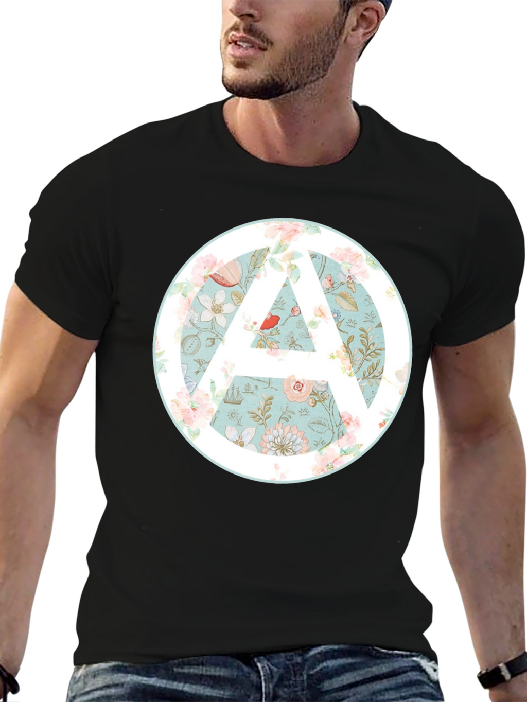Floral Anarchy Symbol Graphic Black Tee
