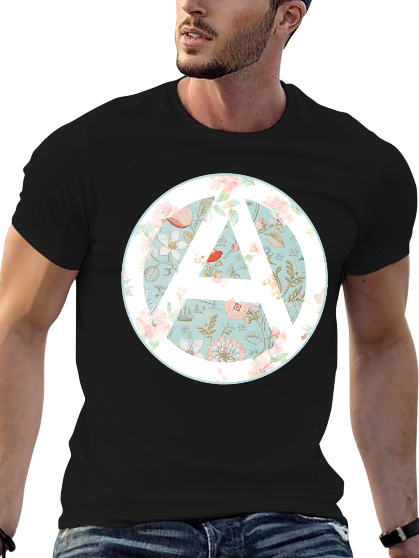 Floral Anarchy Symbol Graphic Black Tee