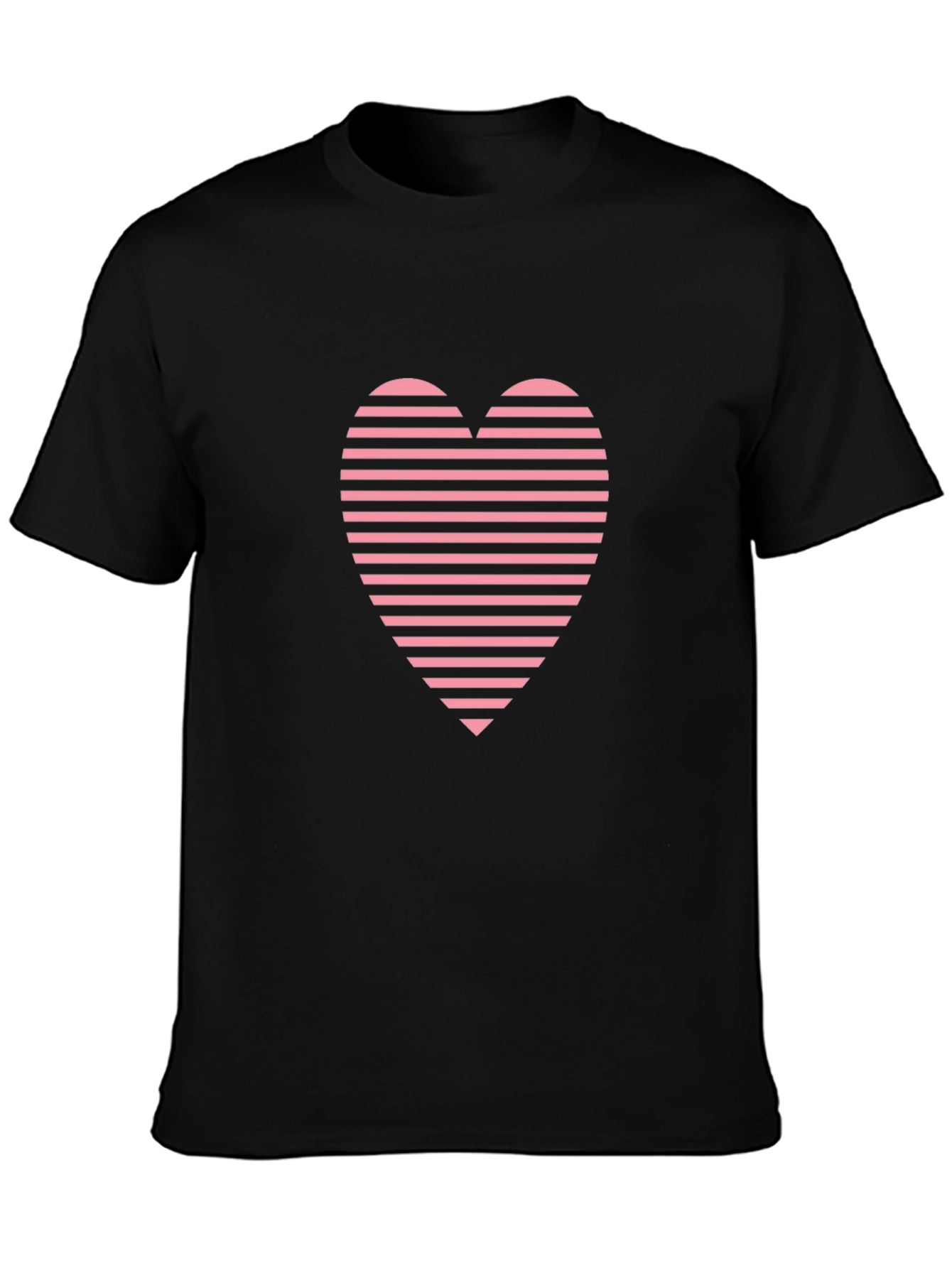 Striped Heart Graphic Tee - Casual Black T-Shirt
