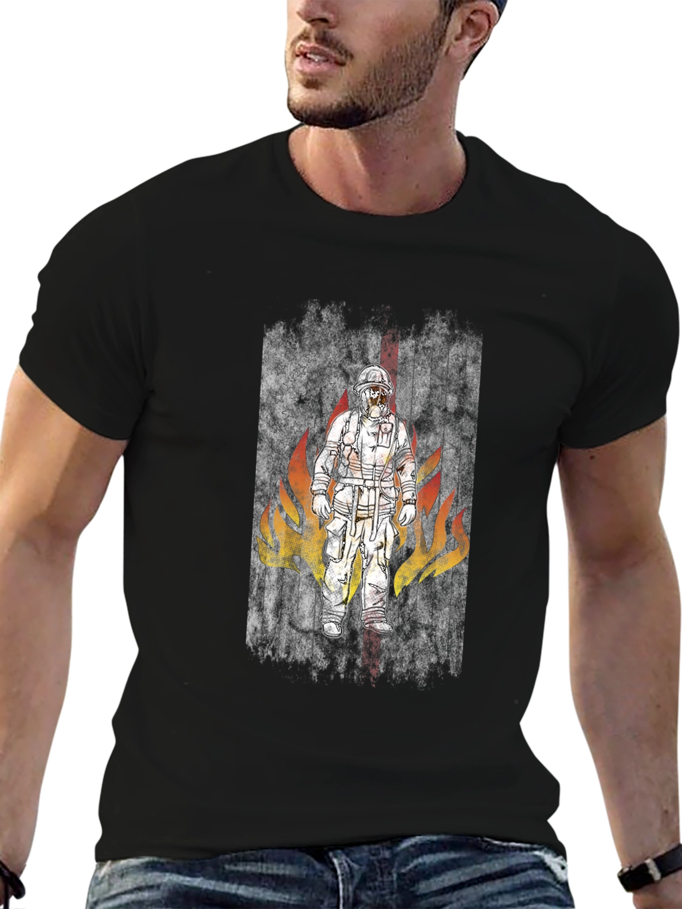 Firefighter Design Black T-Shirt