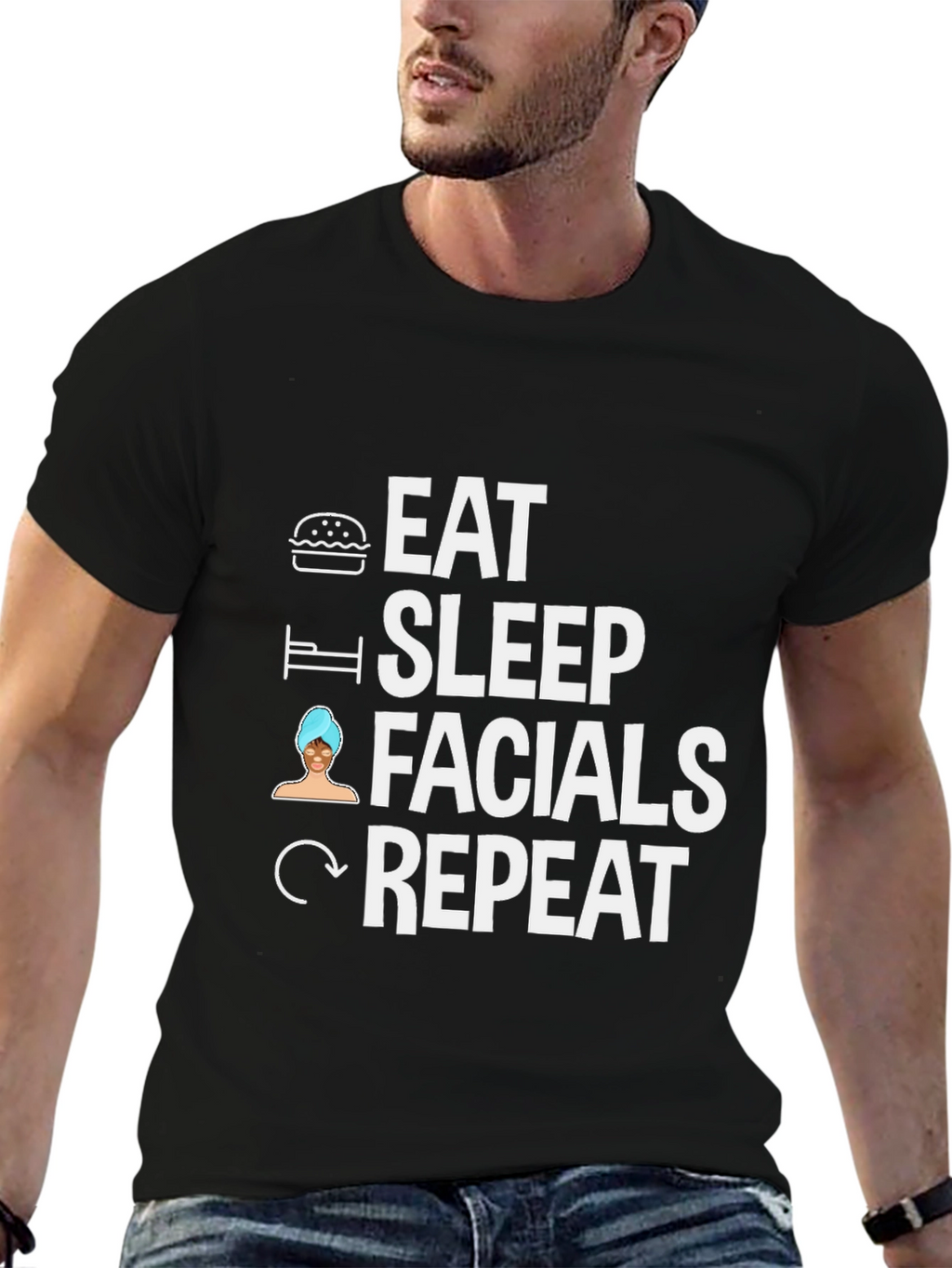 Eat Sleep Facials Repeat Black T-Shirt