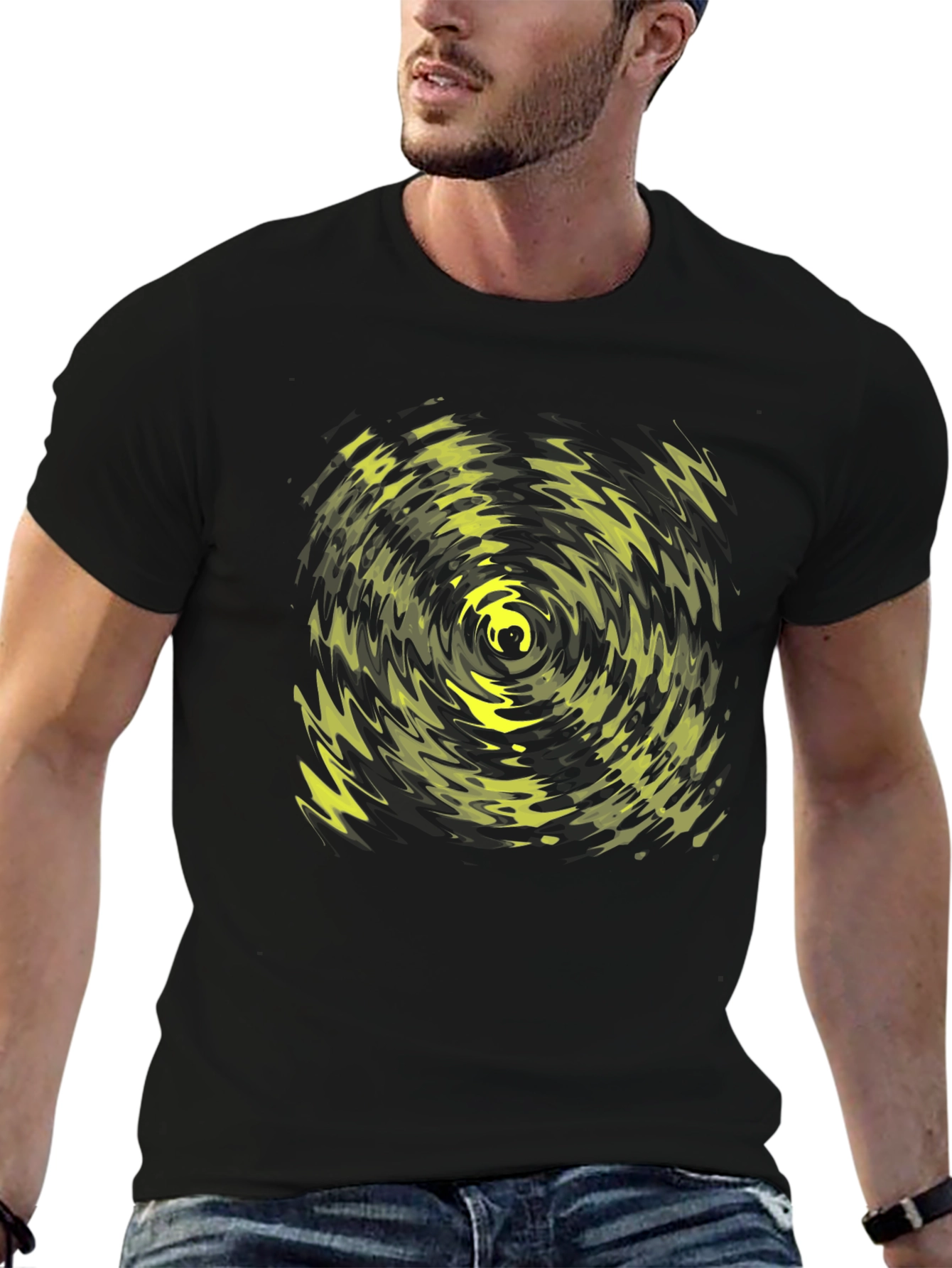 Abstract Vortex Graphic Tee - Black
