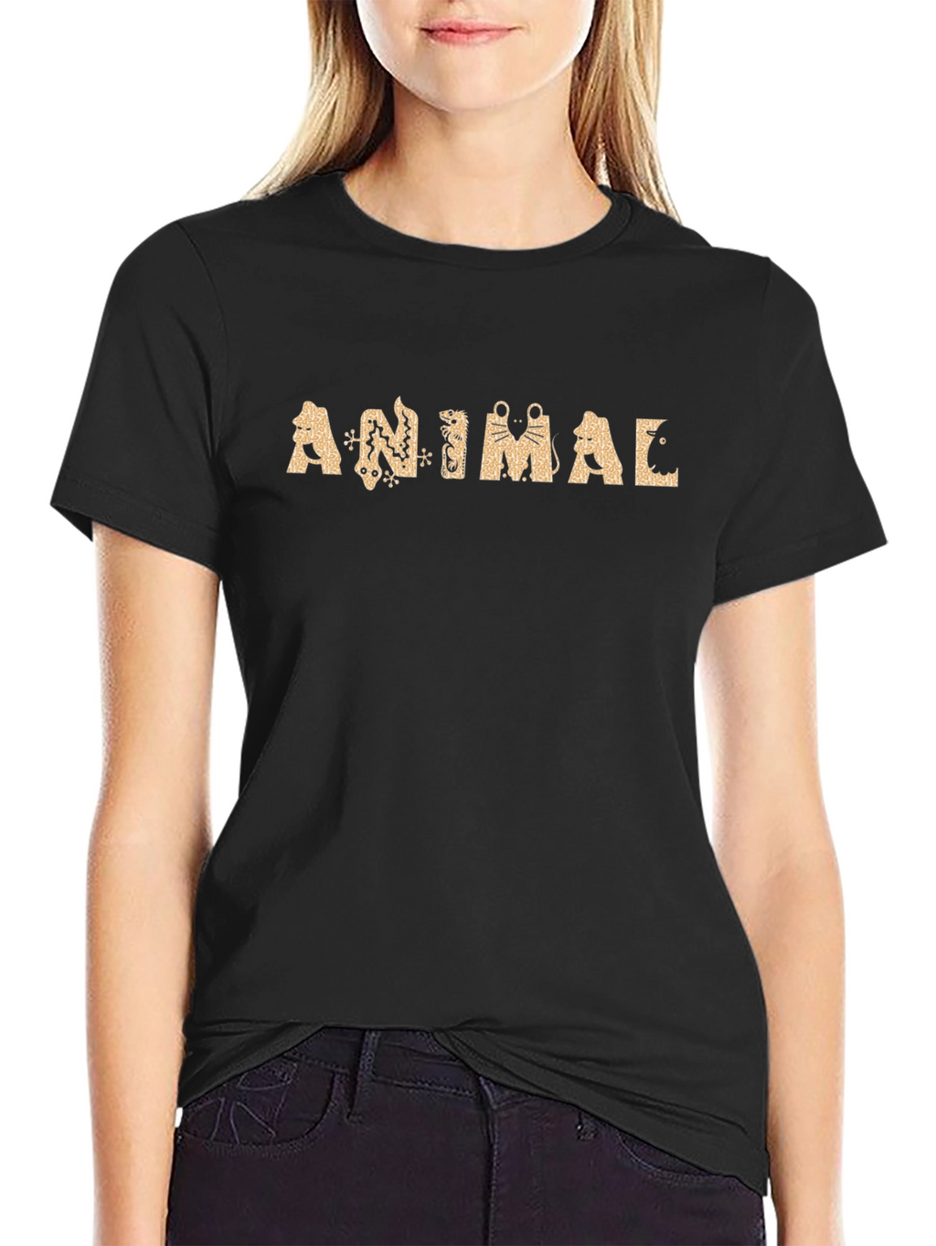 Animal Graphic Tee - Black Crew Neck T-Shirt