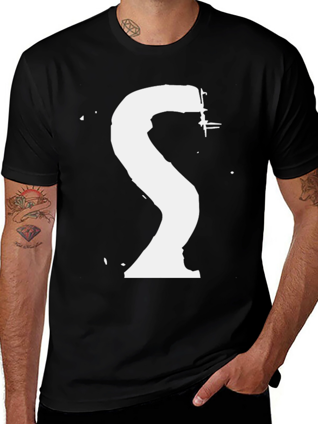 Abstract White Logo Graphic Black T-Shirt
