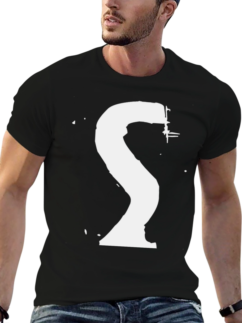 Abstract White Logo Graphic Black T-Shirt