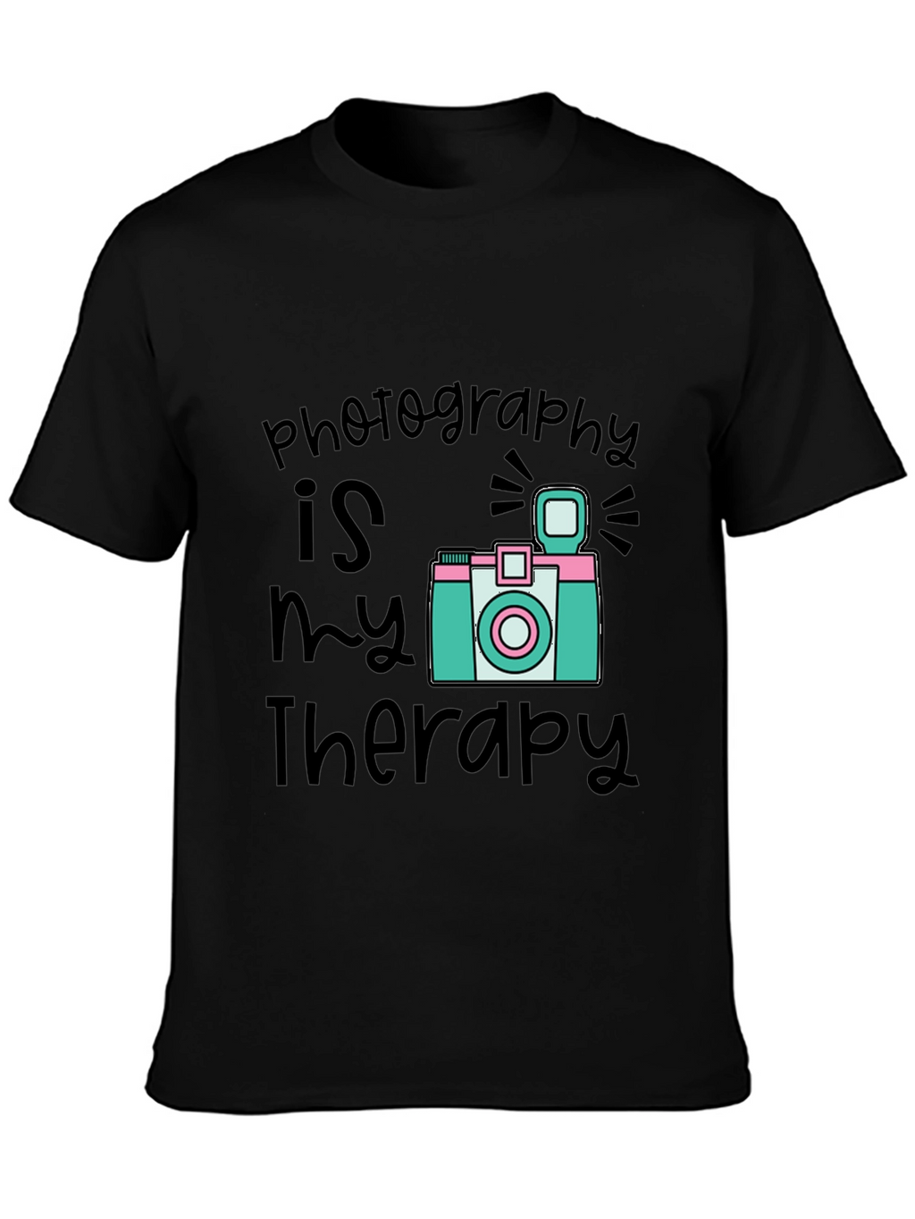 Photography is My Therapy Black T-Shirt