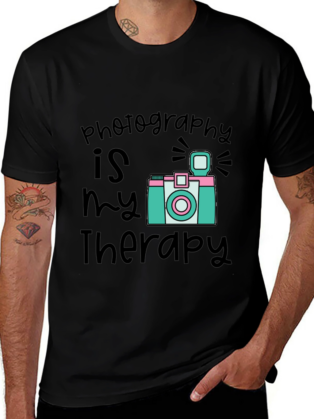 Photography is My Therapy Black T-Shirt
