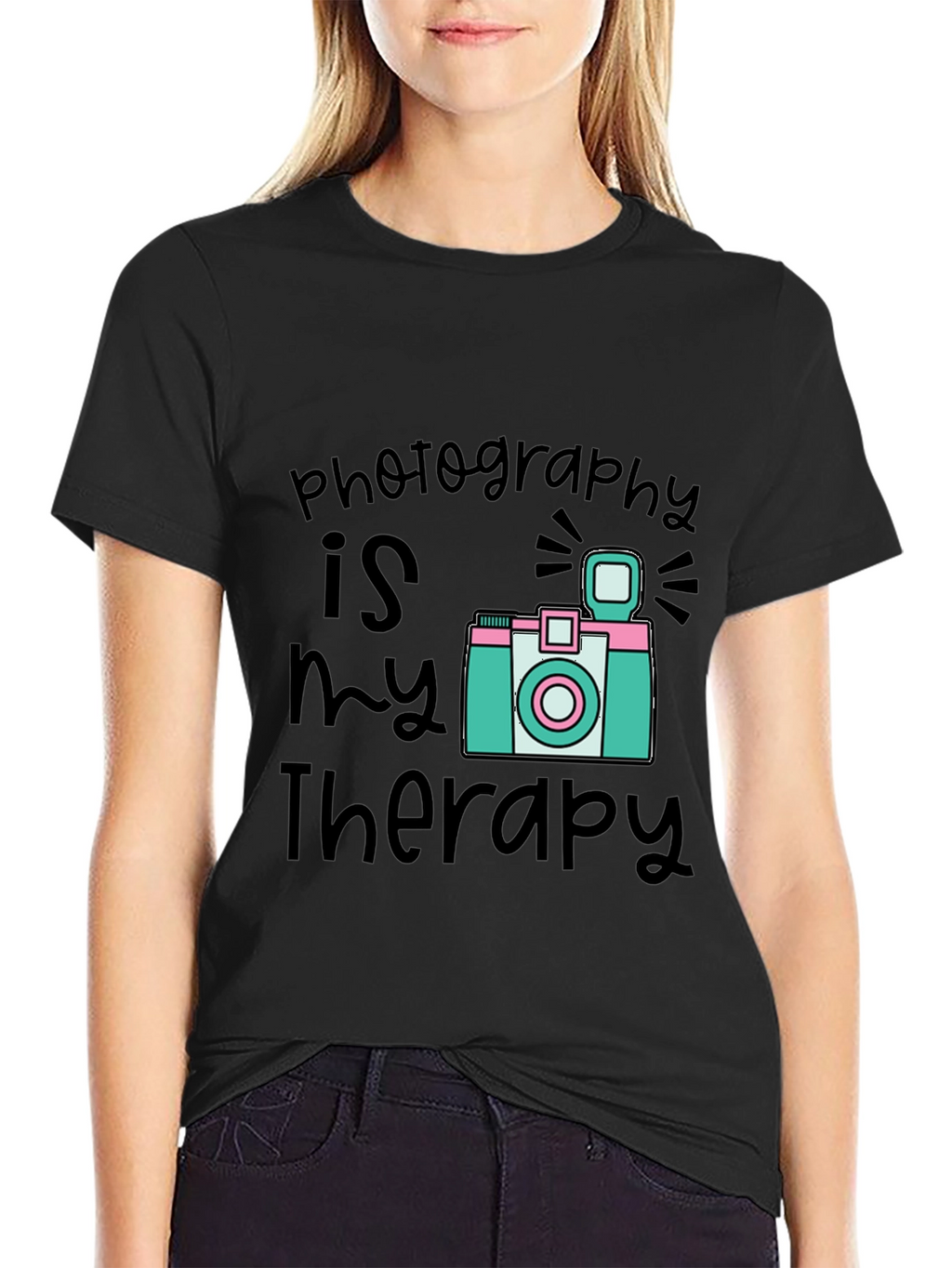 Photography is My Therapy Black T-Shirt