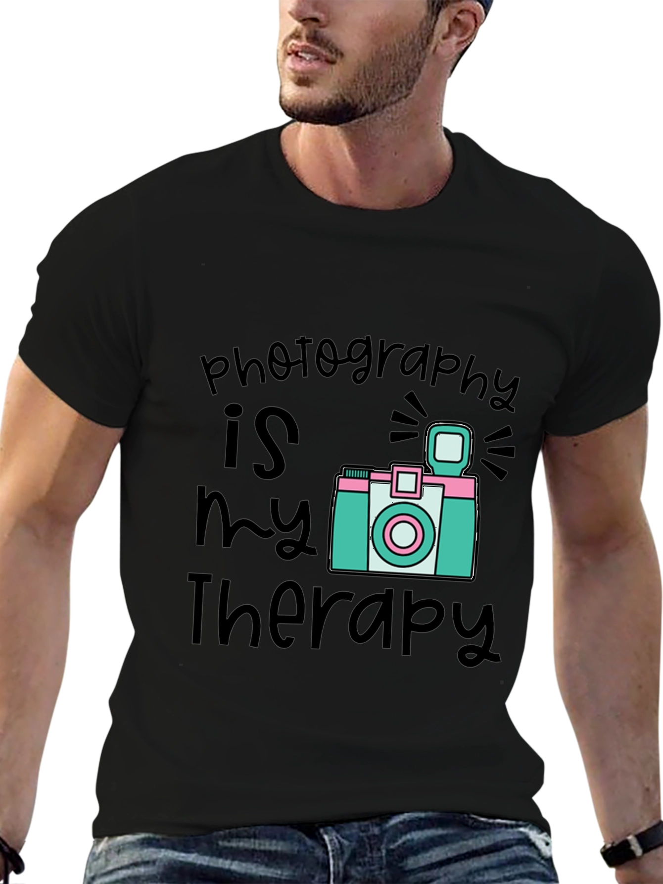 Photography is My Therapy Black T-Shirt