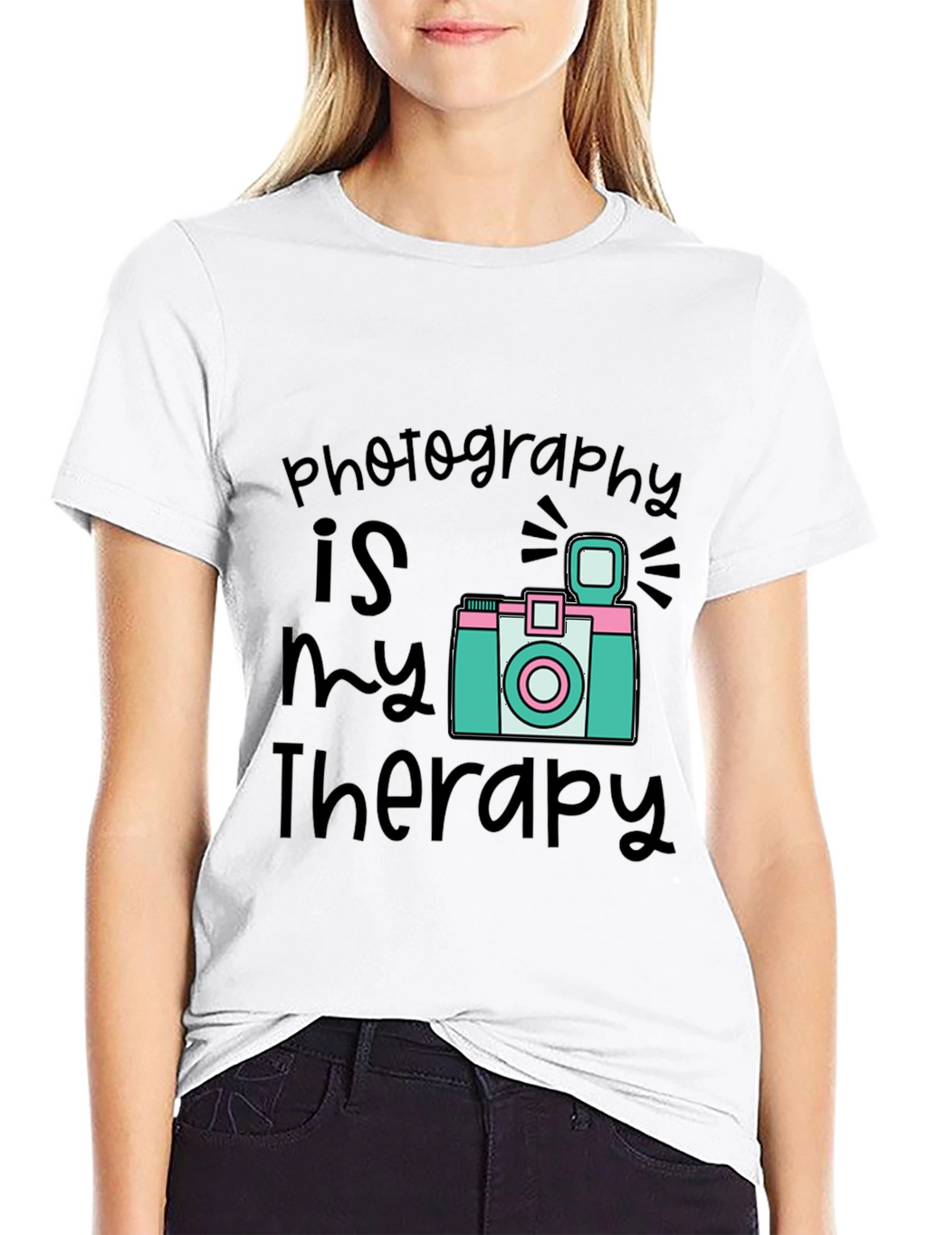 Photography is My Therapy Black T-Shirt