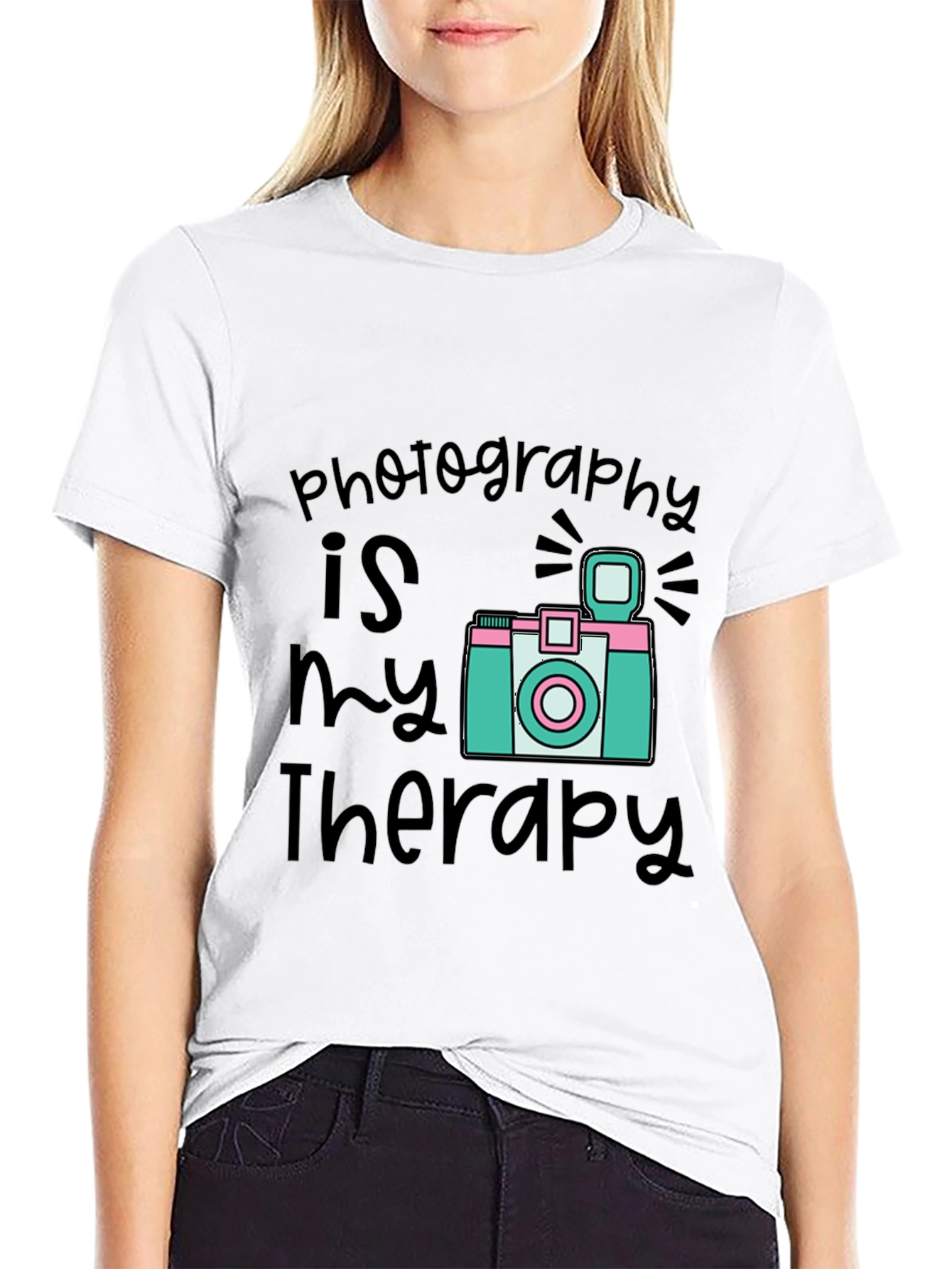 Photography is My Therapy Black T-Shirt