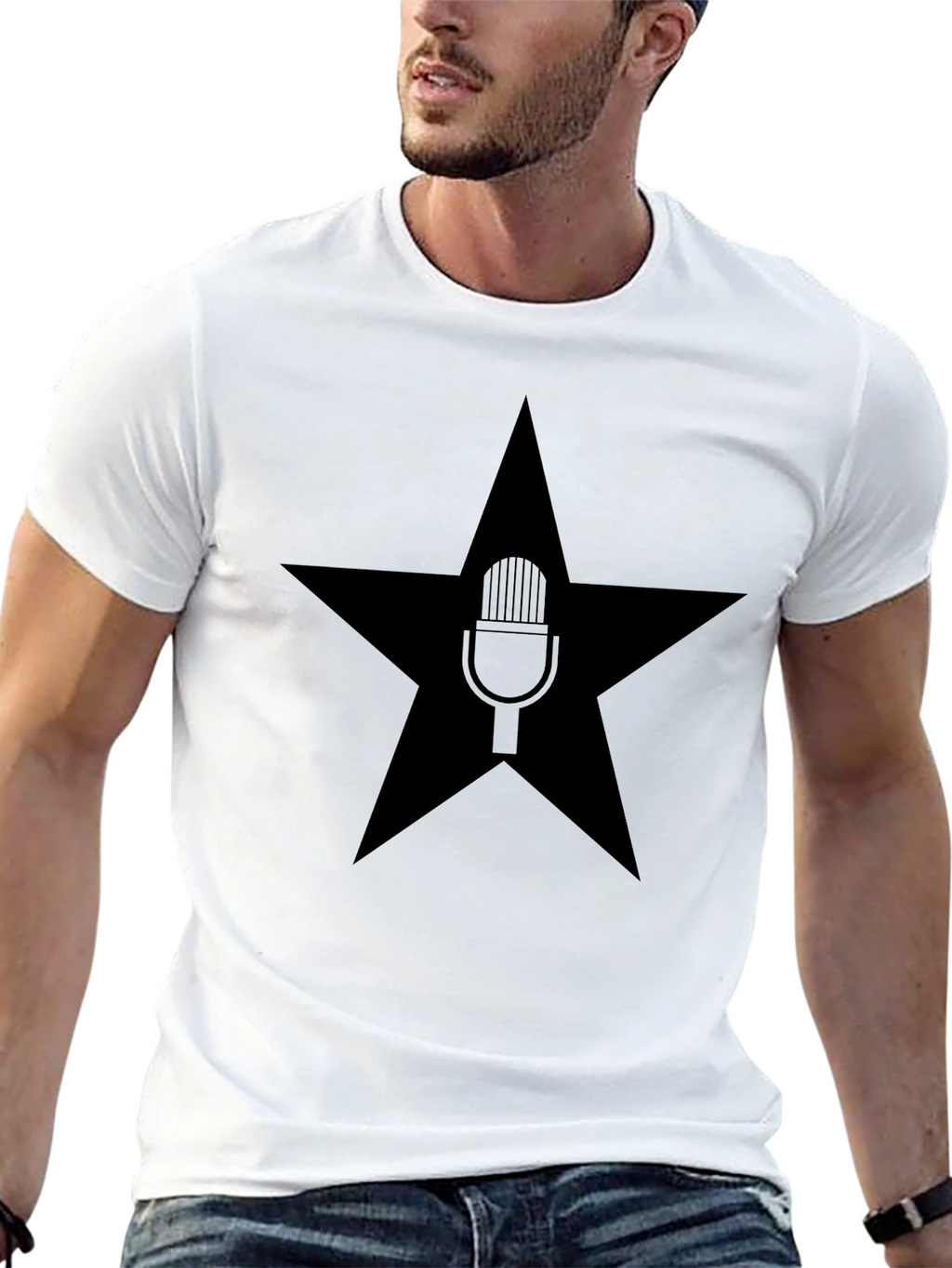 Star Microphone Graphic T-Shirt - Bold Black Tee