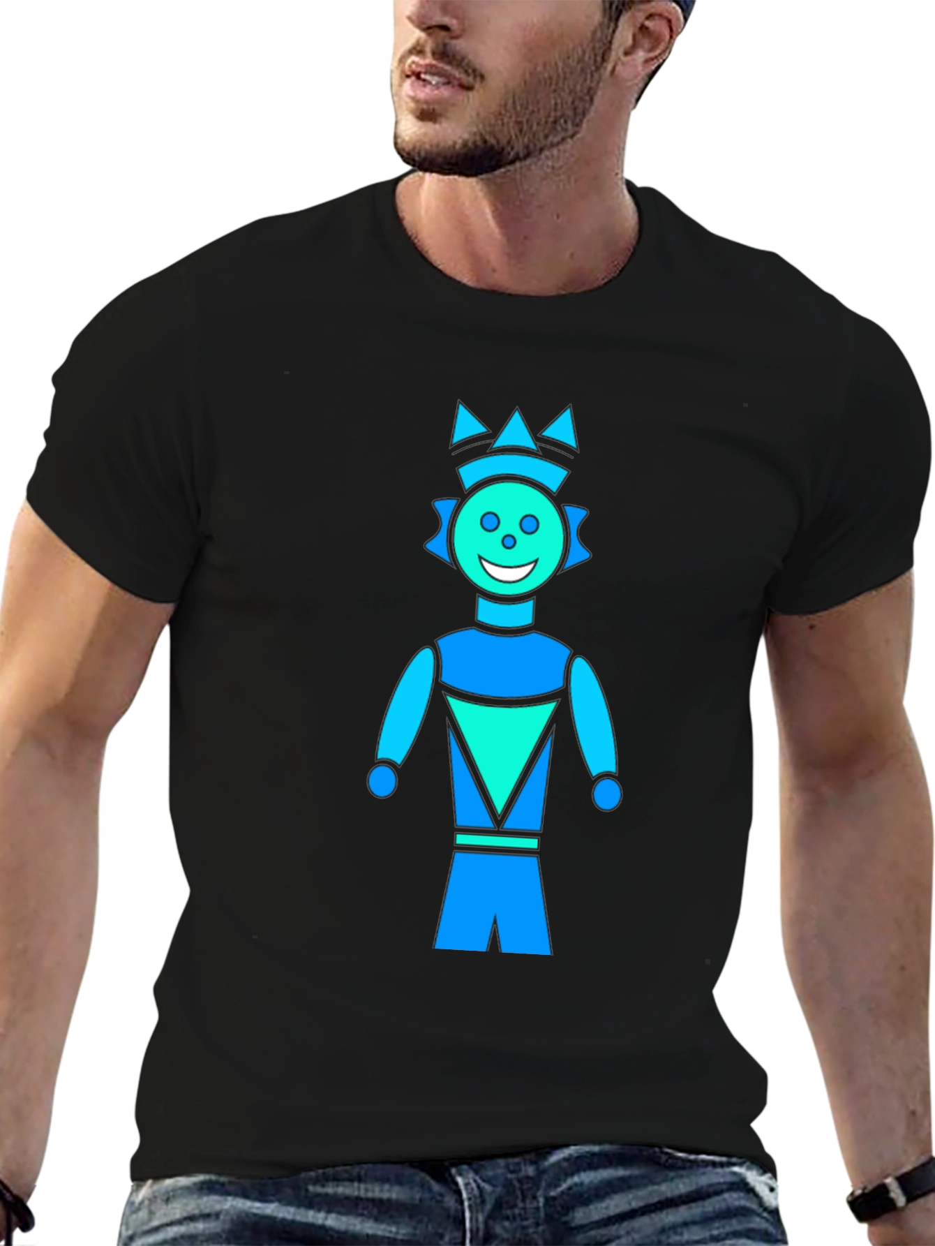 Geometric Robot Graphic Black T-Shirt