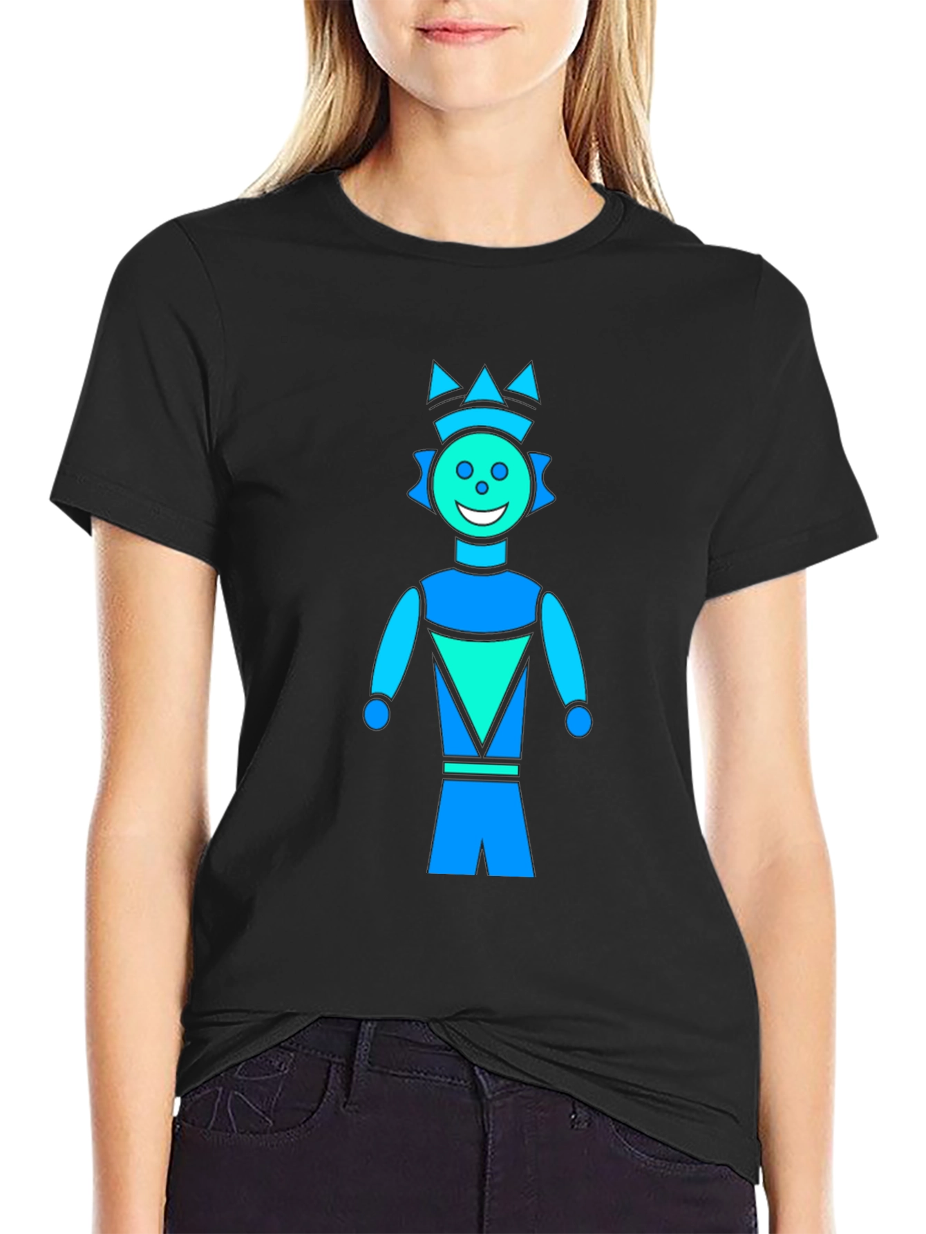 Geometric Robot Graphic Black T-Shirt