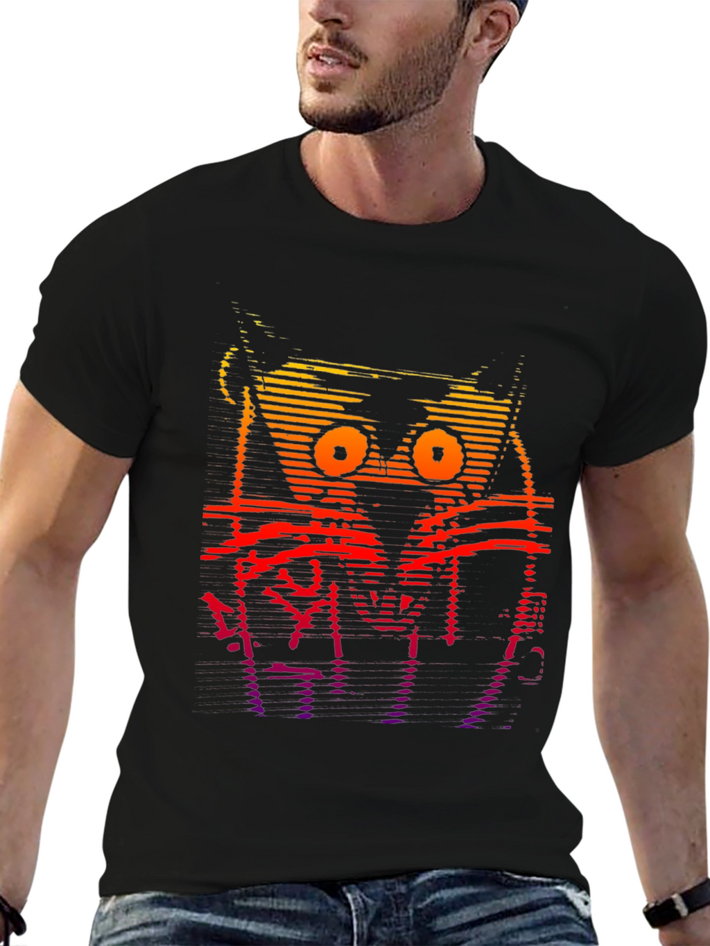 Retro Glitch Cat Graphic T-Shirt