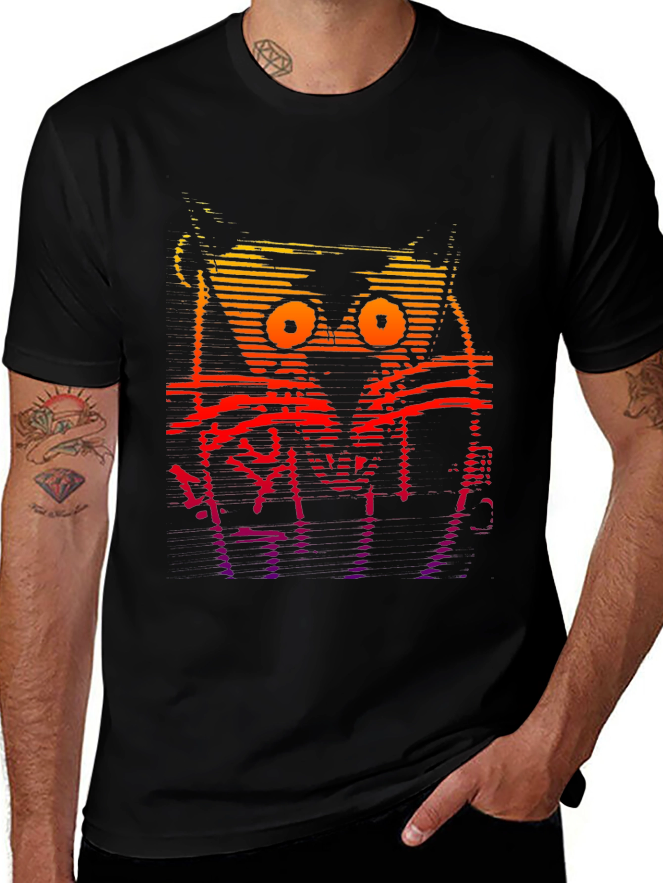 Retro Glitch Cat Graphic T-Shirt