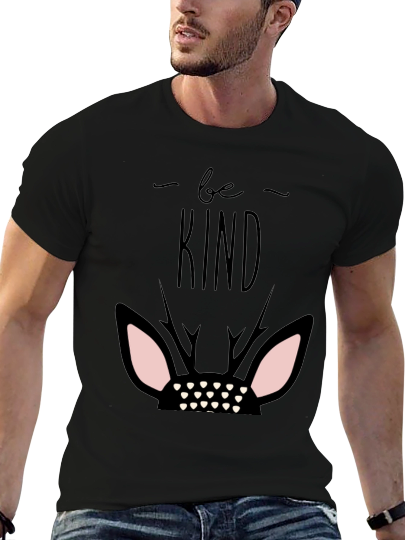 Be Kind Deer Graphic Black T-Shirt