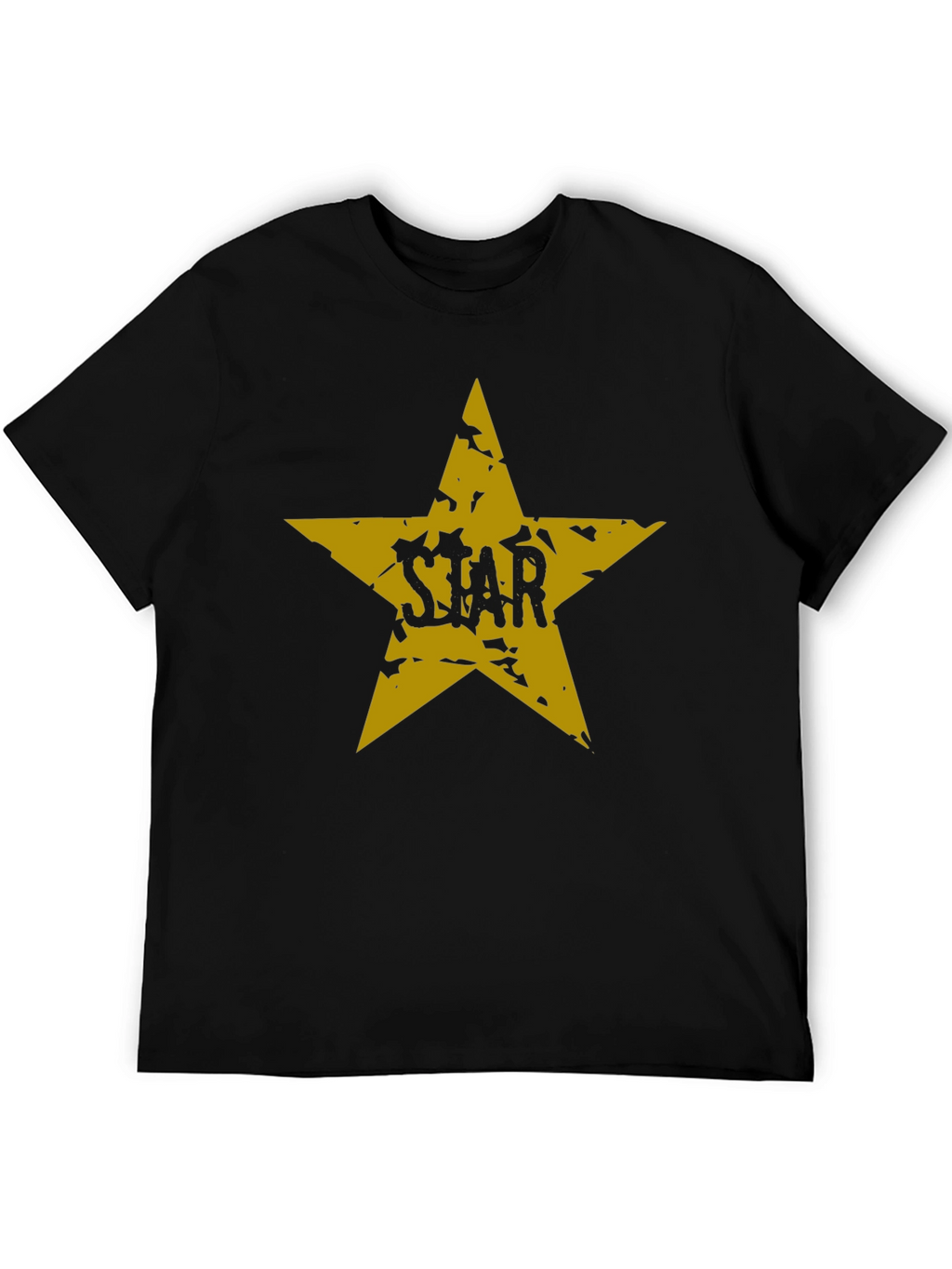 Black T-Shirt with Distressed Gold Star Graphic