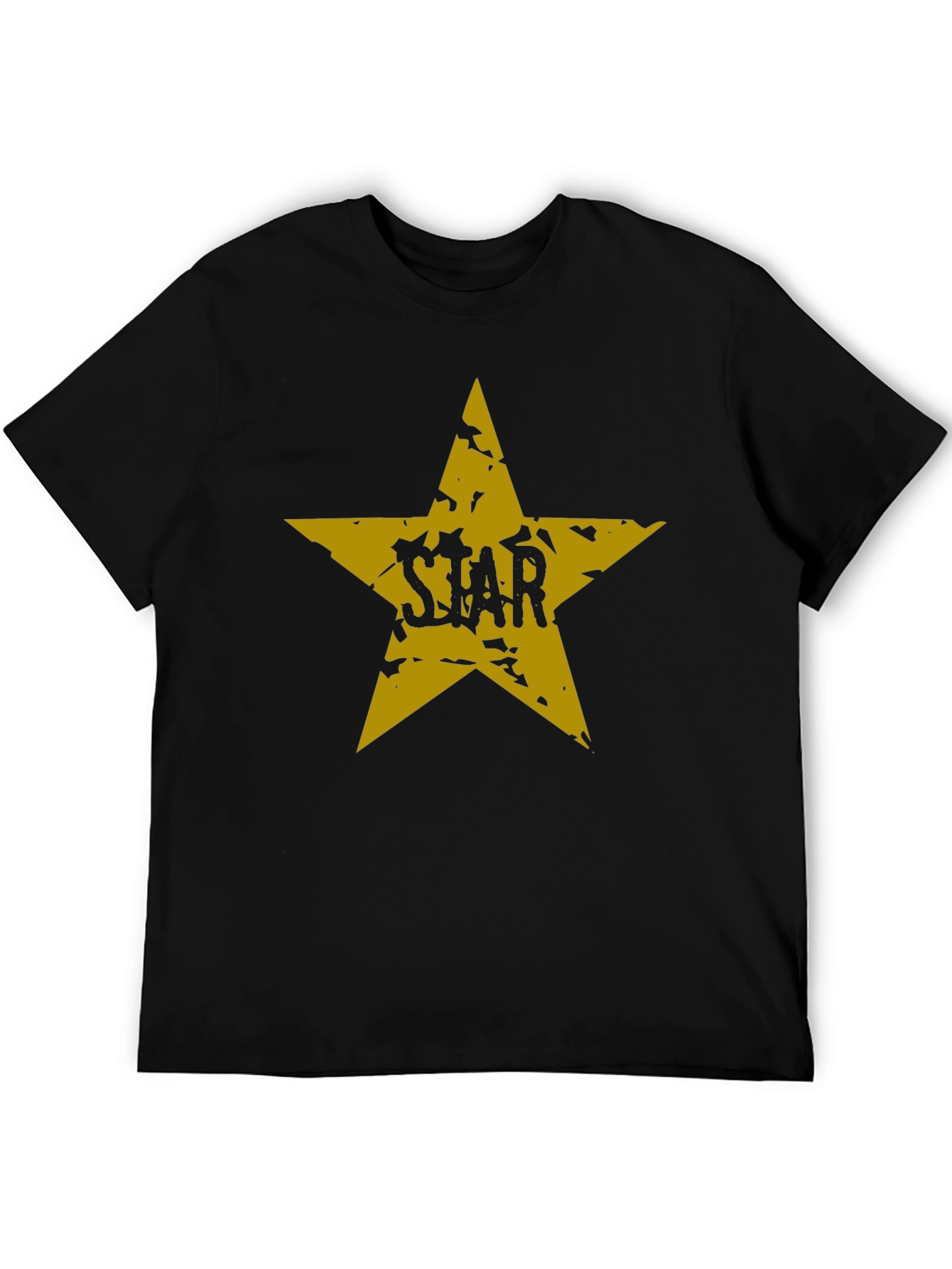 Black T-Shirt with Distressed Gold Star Graphic