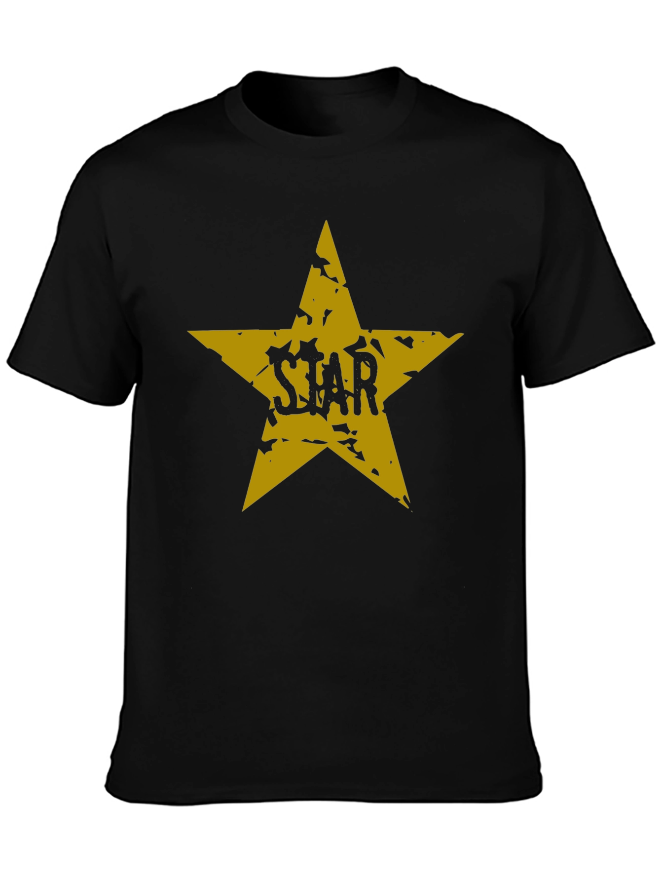 Black T-Shirt with Distressed Gold Star Graphic