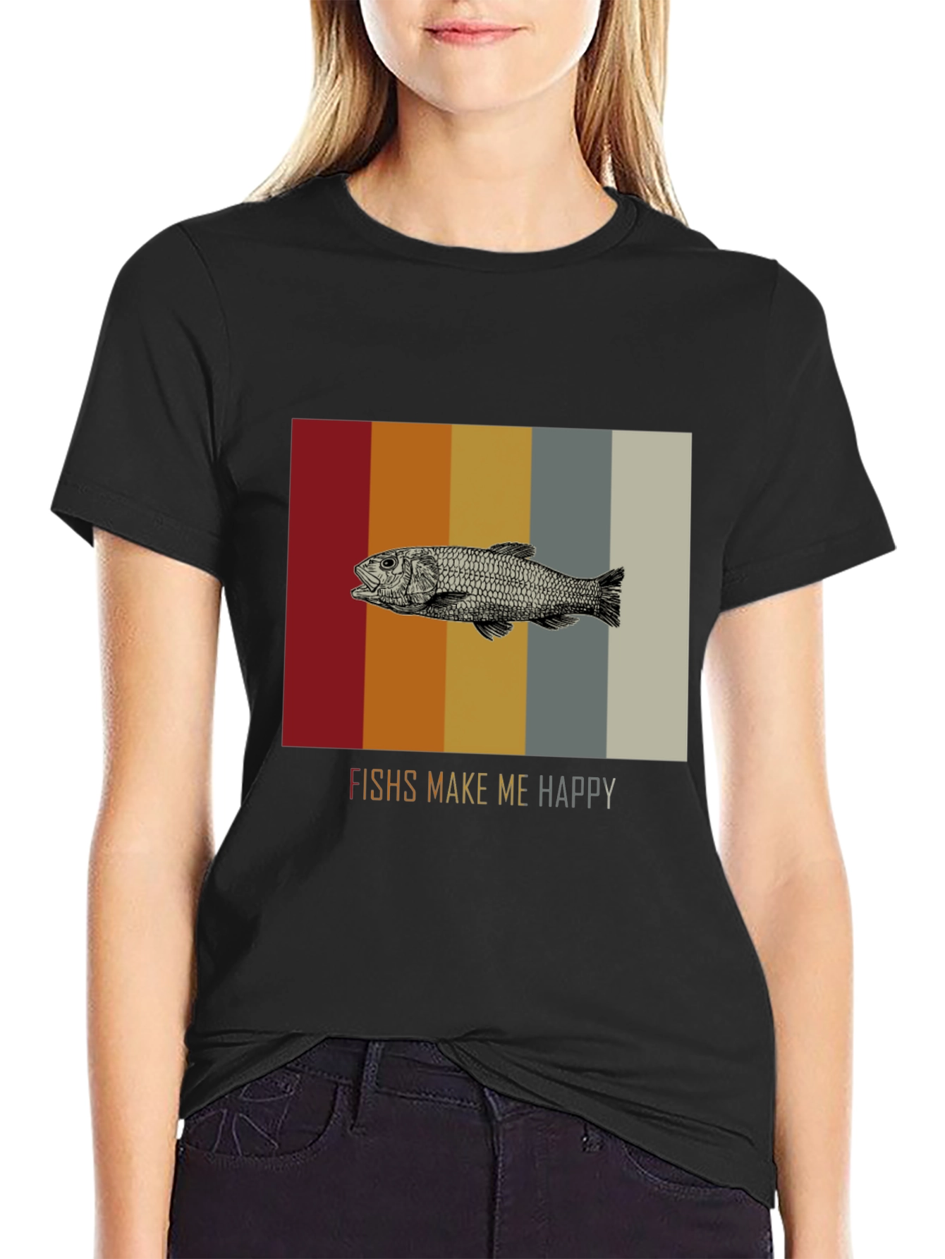 Fish Graphic Tee - Makes Me Happy Black T-Shirt