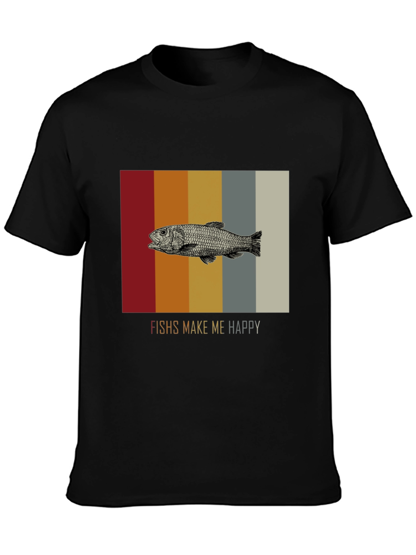 Fish Graphic Tee - Makes Me Happy Black T-Shirt