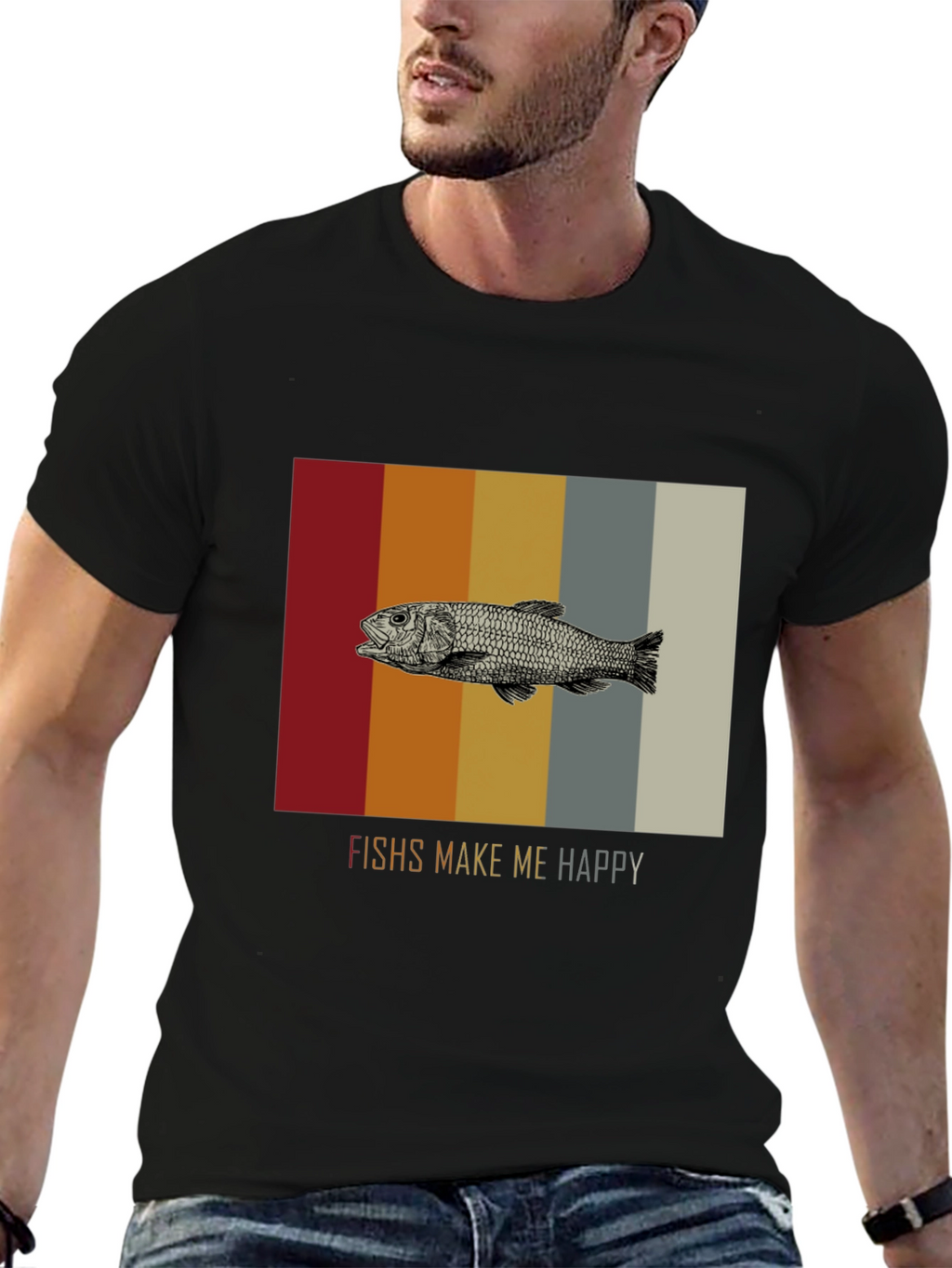 Fish Graphic Tee - Makes Me Happy Black T-Shirt