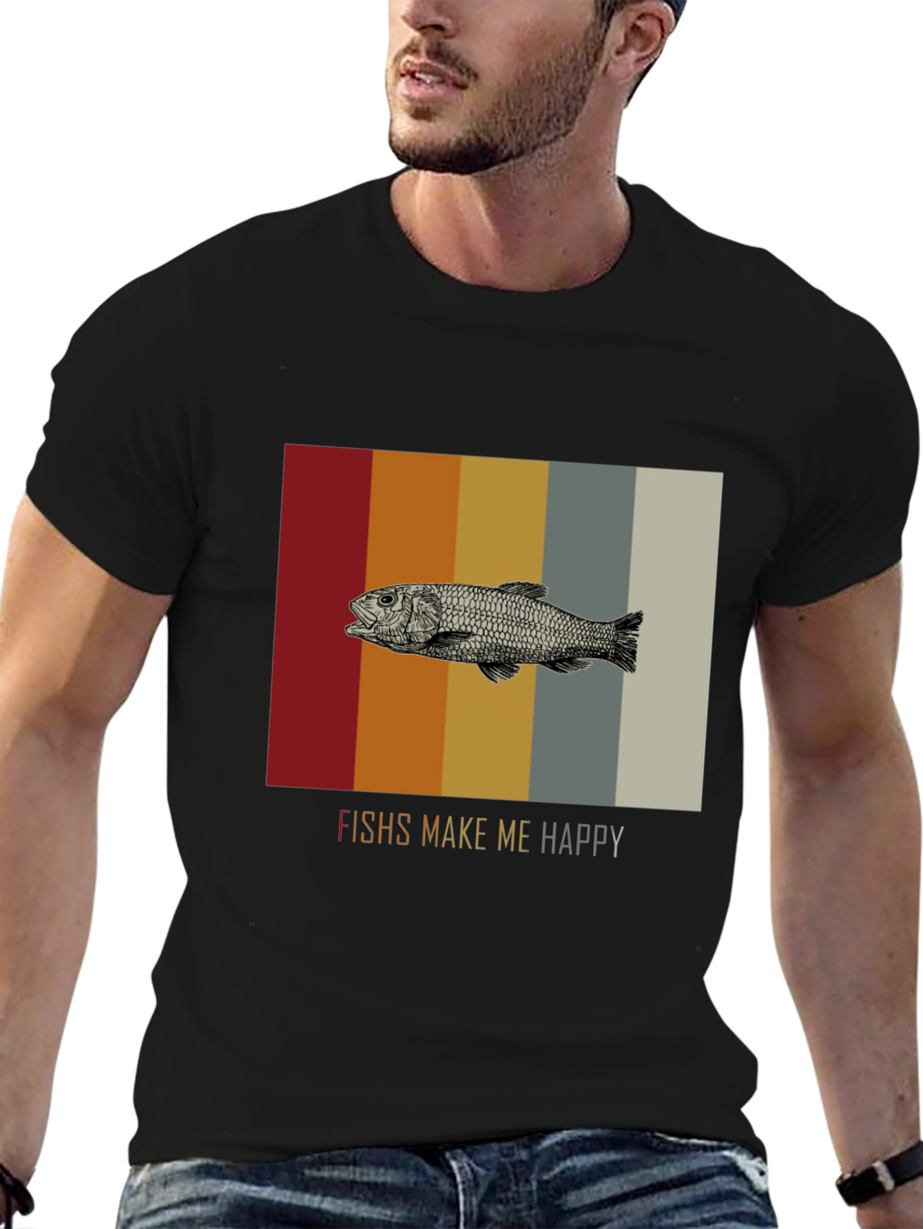 Fish Graphic Tee - Makes Me Happy Black T-Shirt