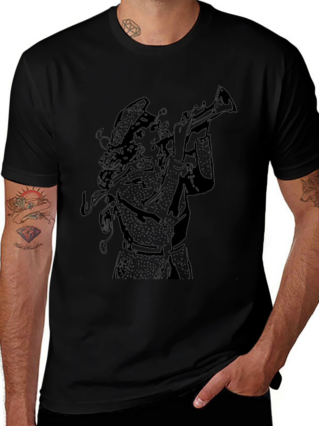 Graphic Trumpet Man Black T-Shirt
