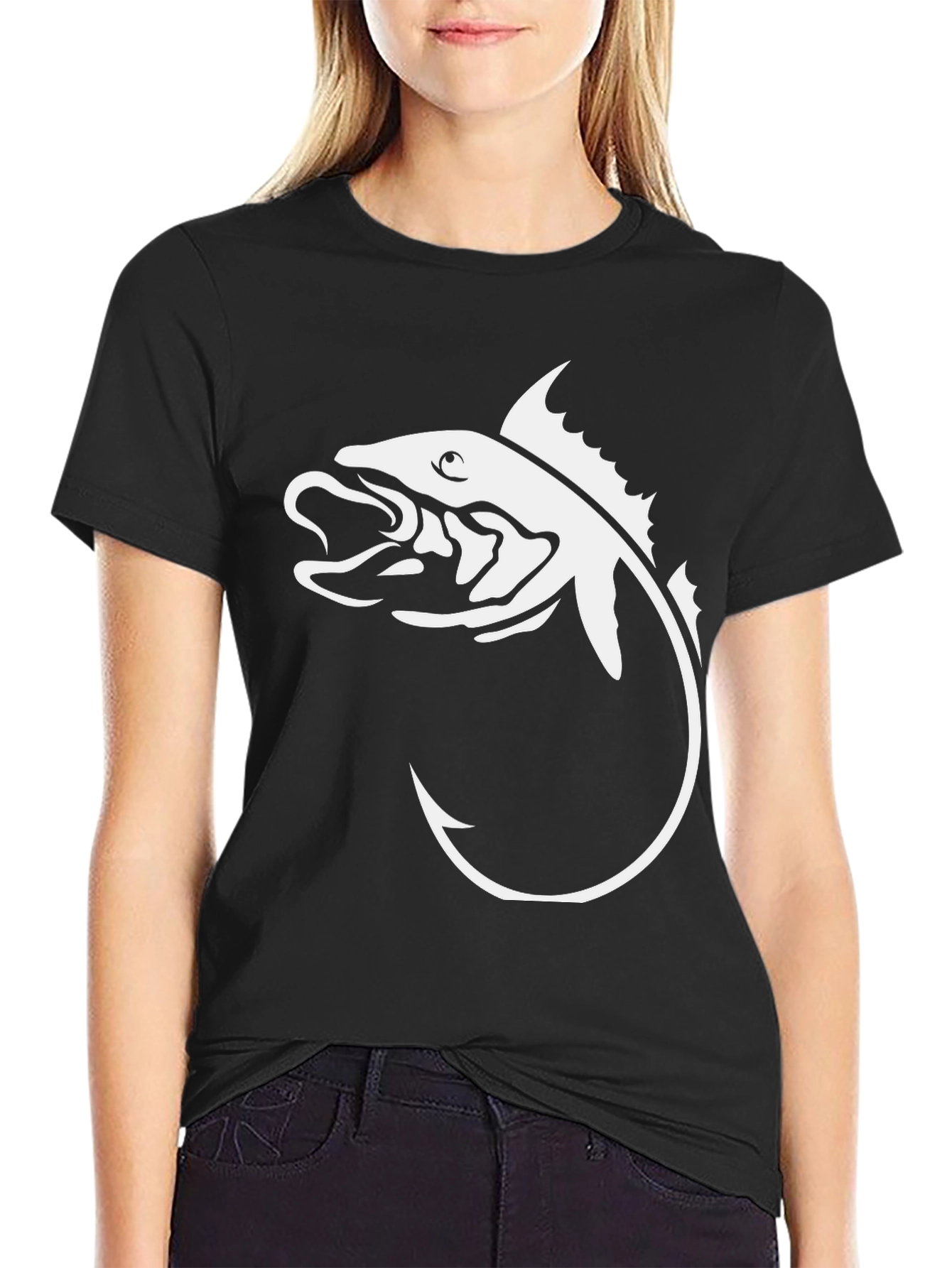 Mens Black T-Shirt with Fishing Hook Graphic