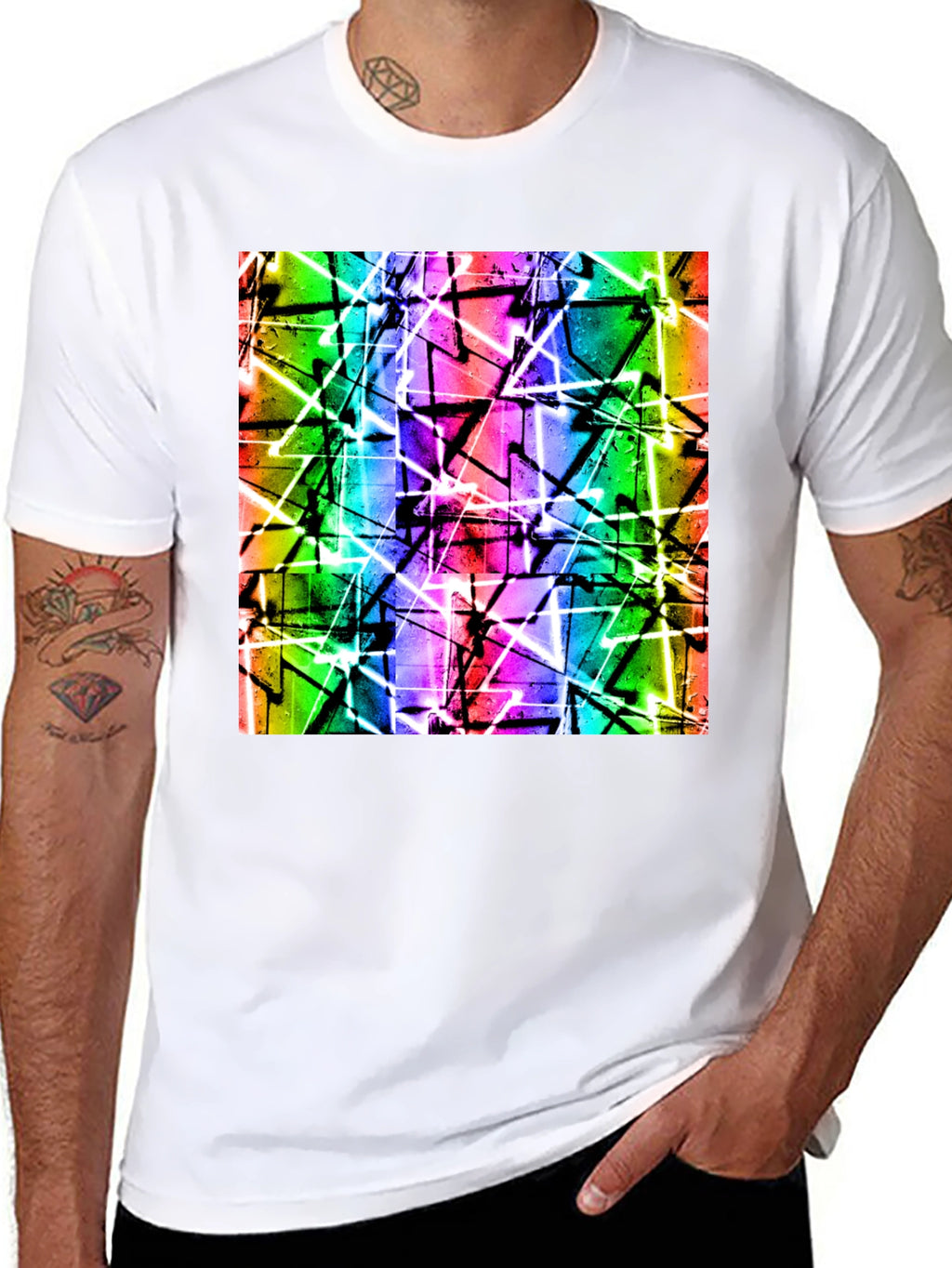 Geometric Art T-Shirt - Bold Rainbow Design
