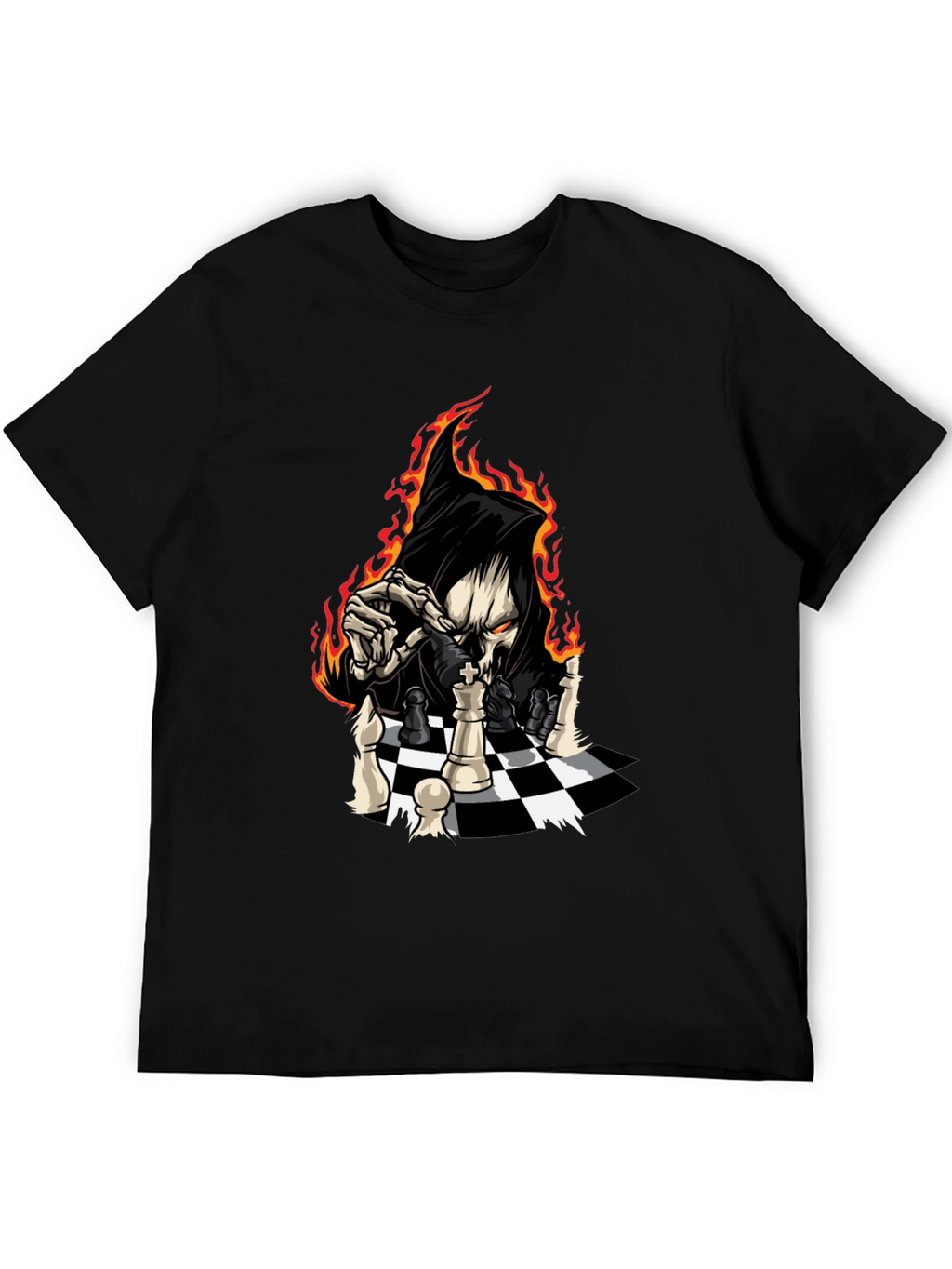 Grim Reaper Chess Graphic Tee - Black Cotton T-Shirt