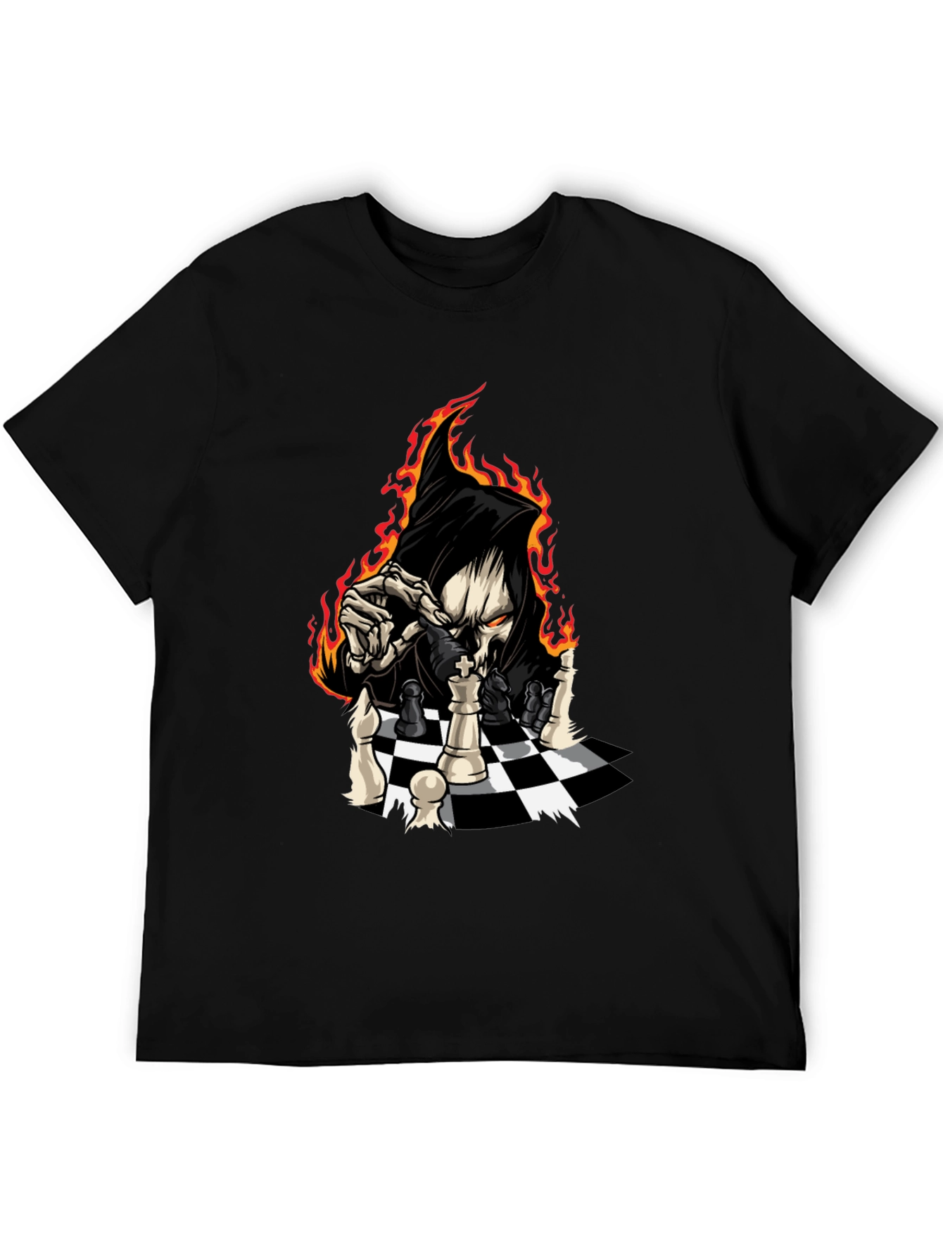 Grim Reaper Chess Graphic Tee - Black Cotton T-Shirt