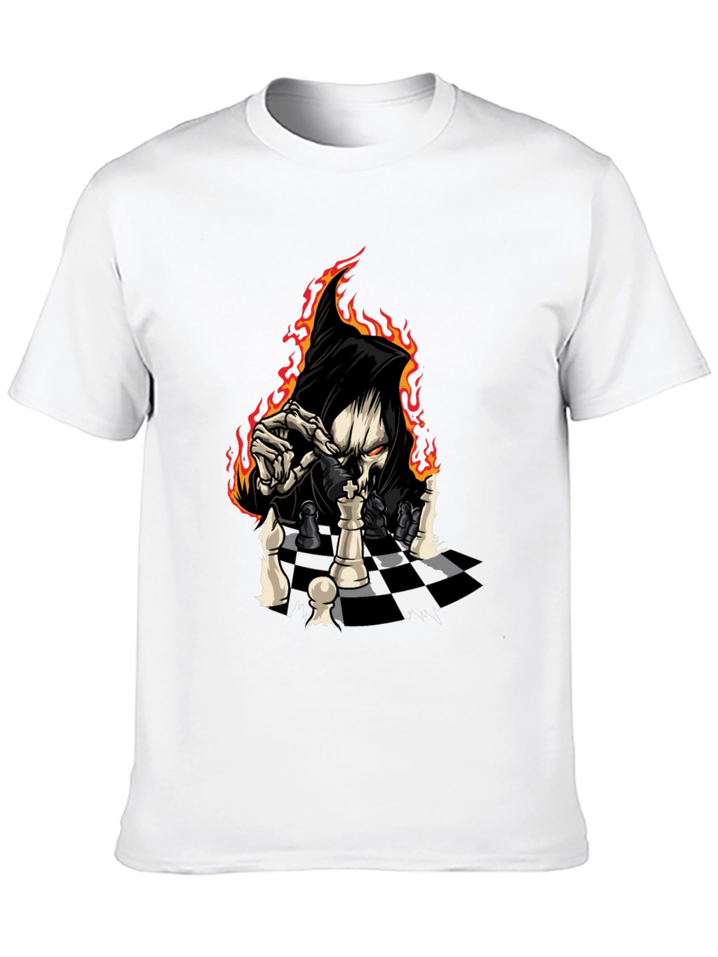 Grim Reaper Chess Graphic Tee - Black Cotton T-Shirt